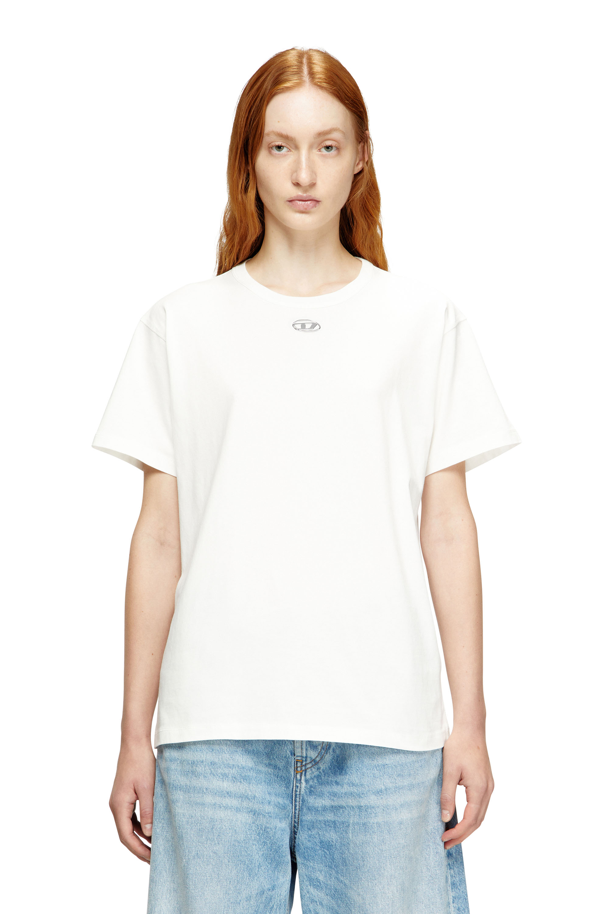 Diesel Mulher Branco - Cotton T-Shirt With Metallic Oval D - T-Shirts - Woman Xxs