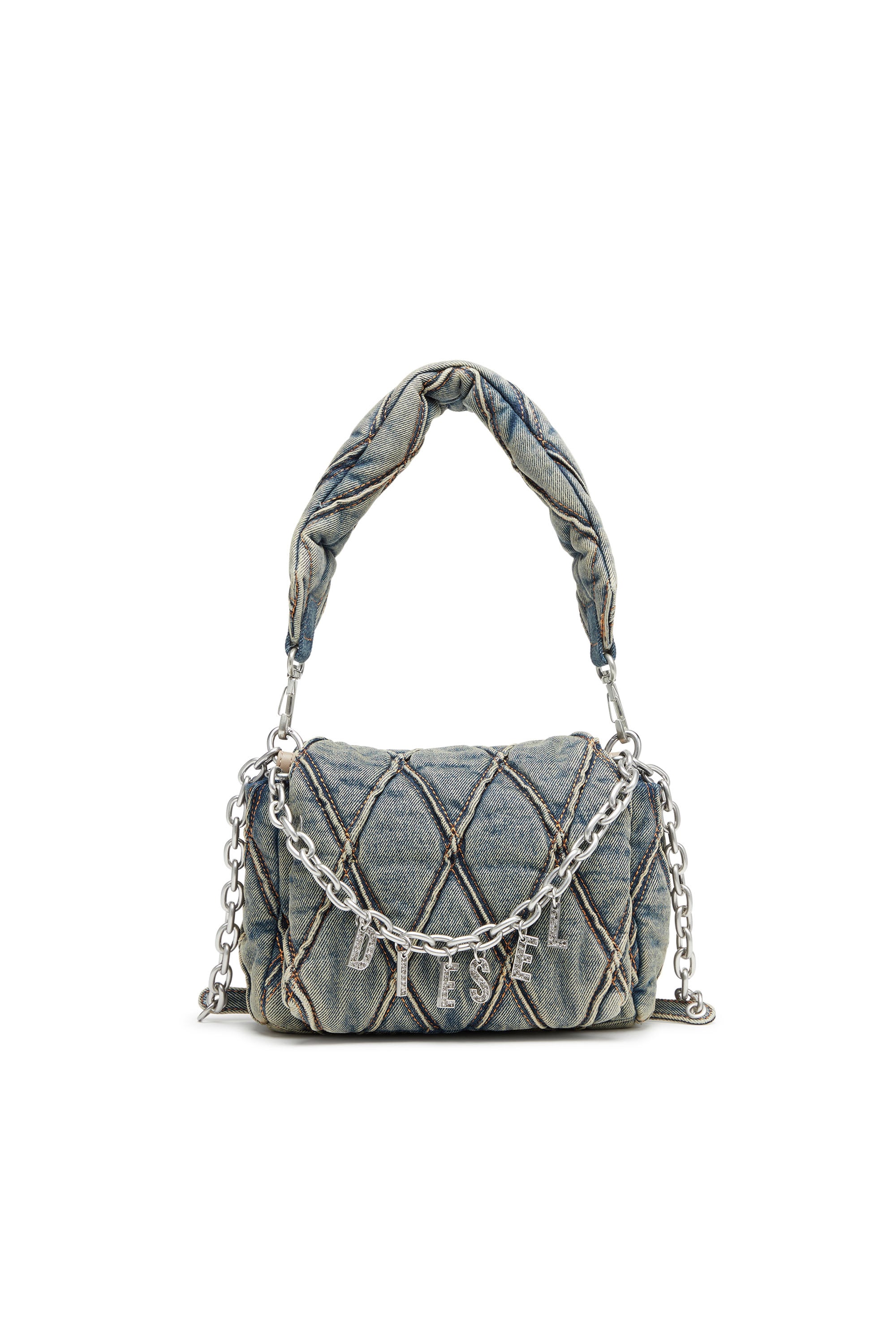 Diesel - Charm-D-Small shoulder bag in quilted denim - Shoulder Bags - Woman - Blue