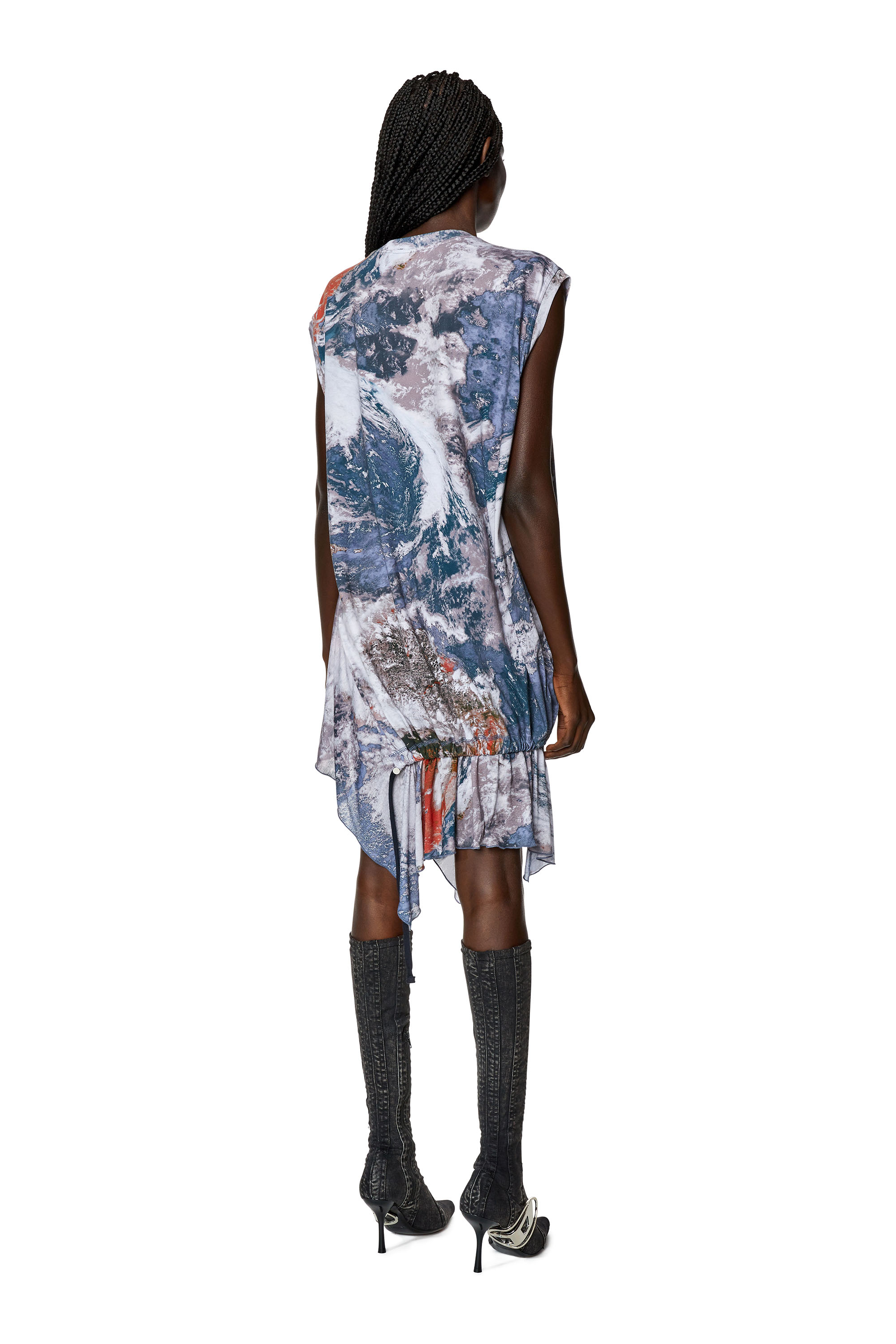 Diesel Printed T-shirt Dress With Jersey Hem In Multicolor