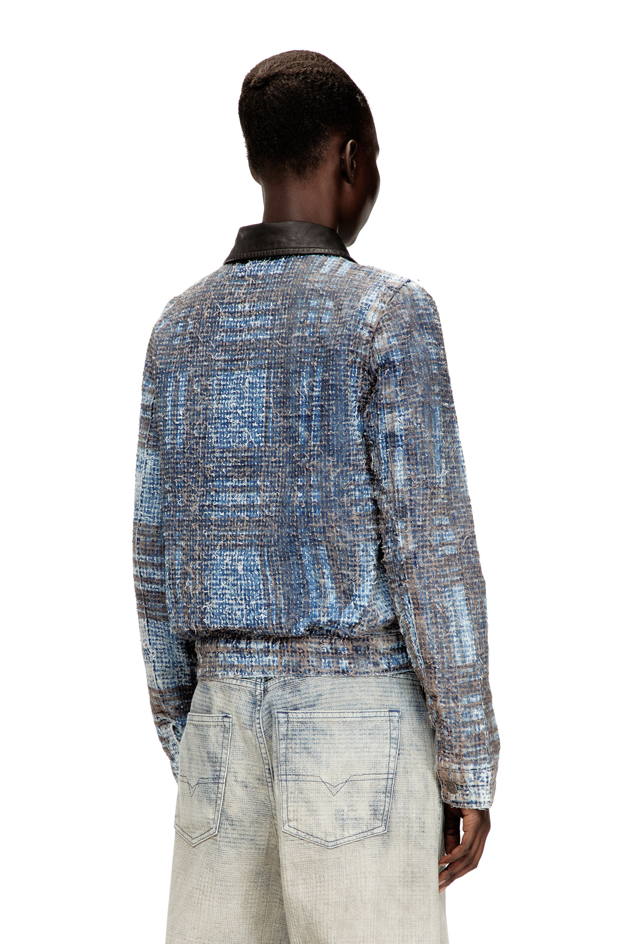 Diesel - DE-ATELI-S, Woman's Cropped jacket in graphic boucl&eacute; denim in Blue - 4