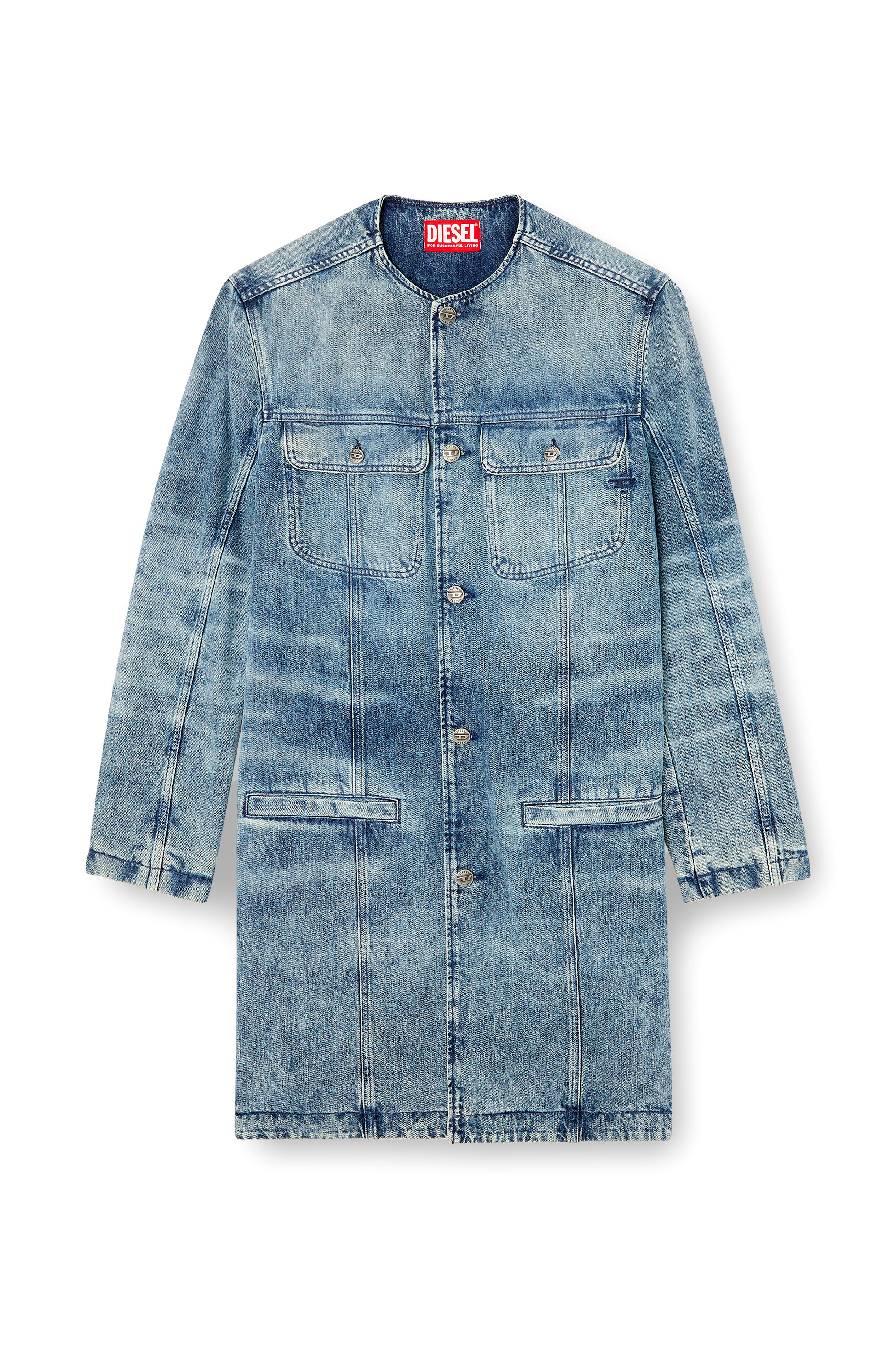 Diesel - D-ABERD-FSH1, Man's Coat in lasered cotton-hemp denim in Light Blue - 4
