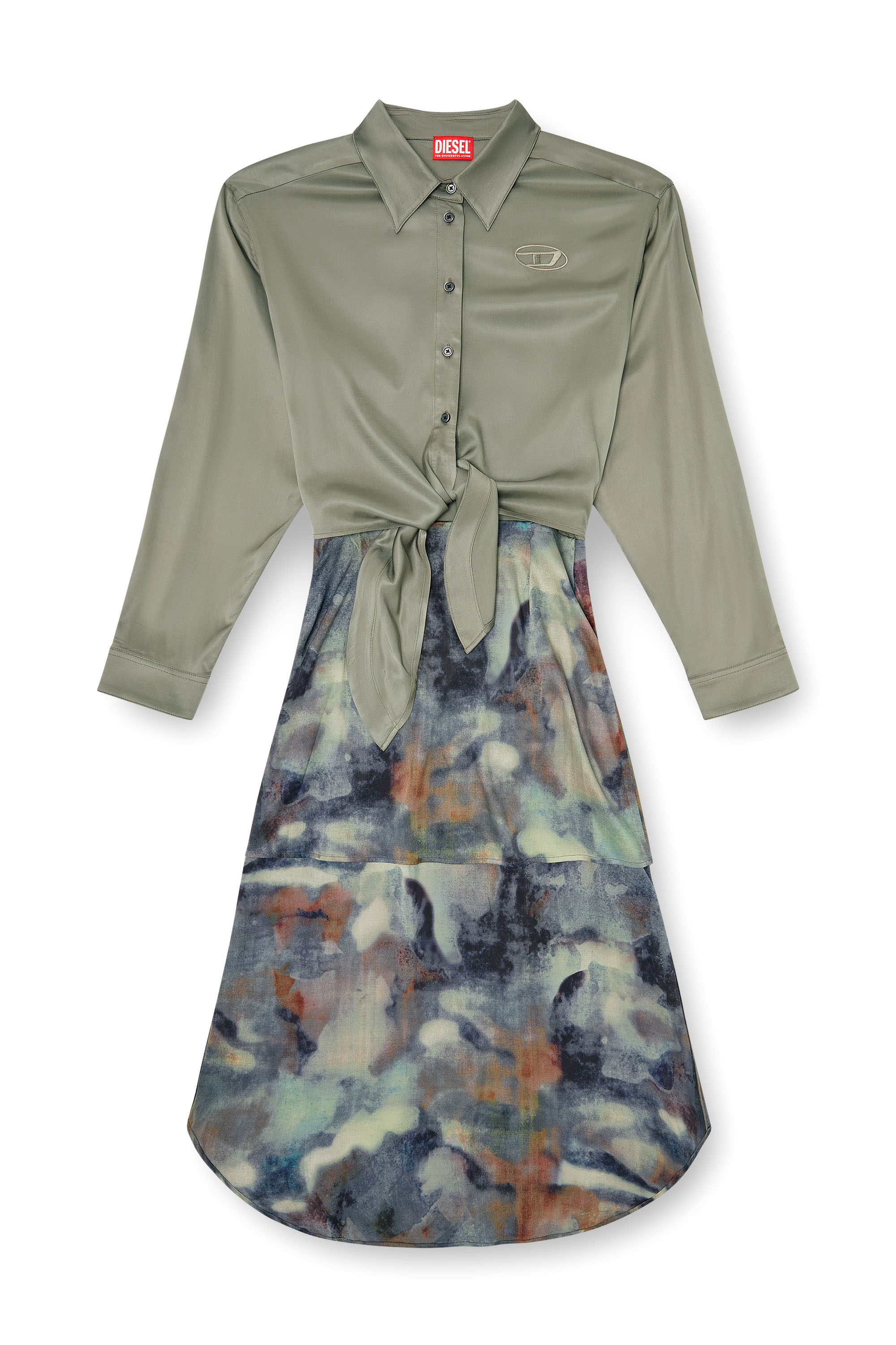 Diesel - D-ELTA, Woman's Satin midi dress with knotted top in Blue/Green - 3