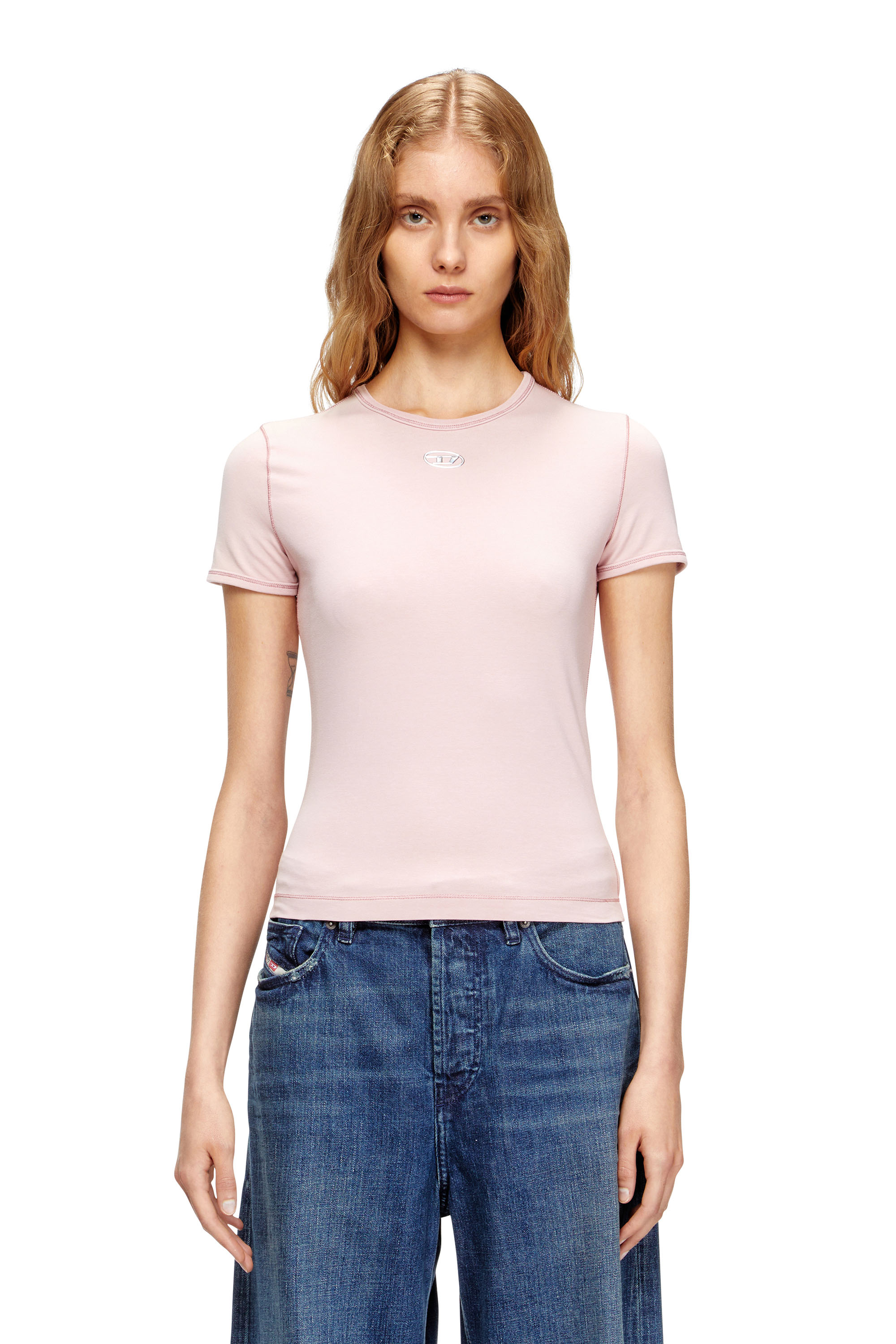 Diesel Slim-fit T-shirt With Metallic Oval D In Pink