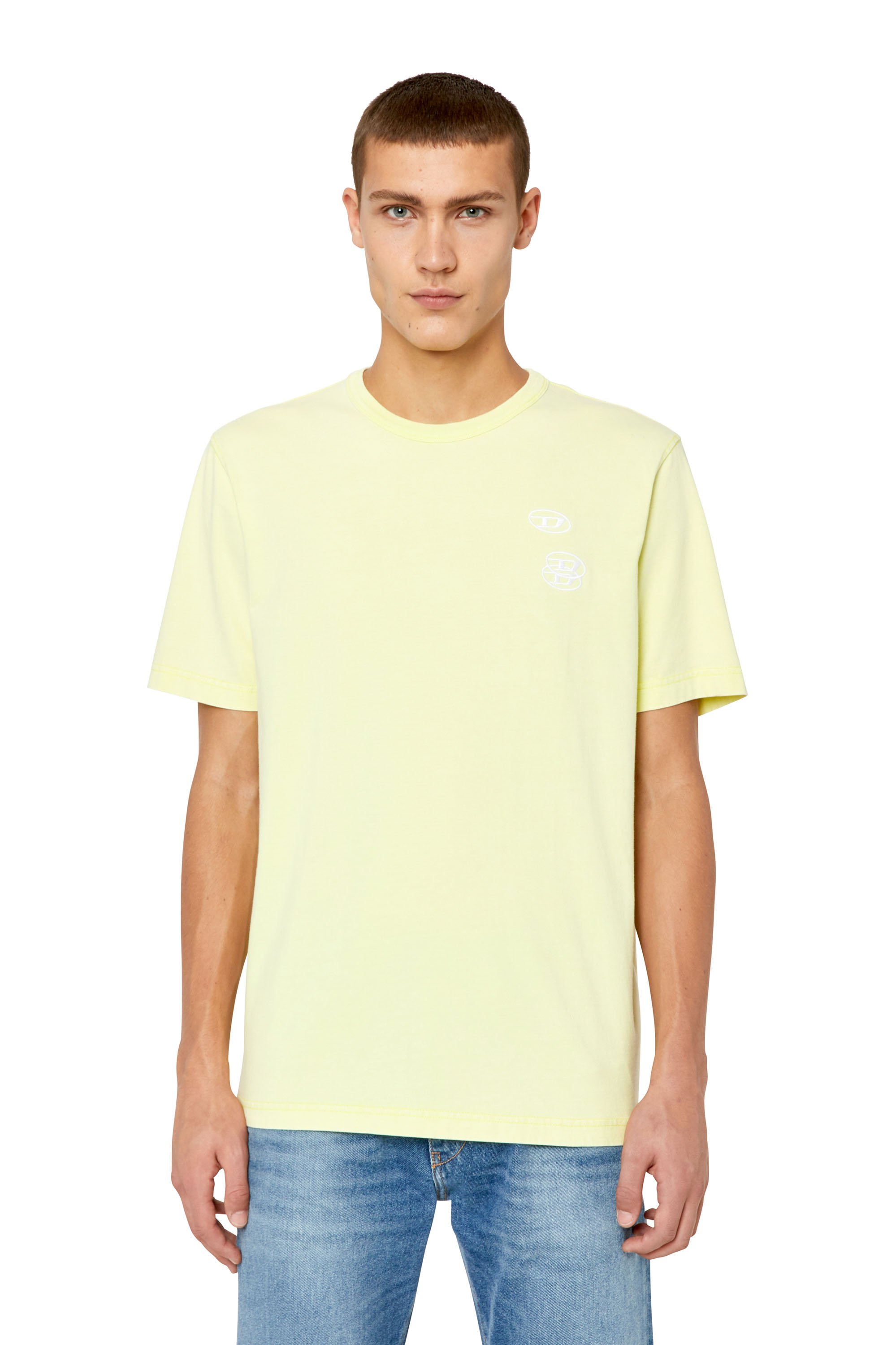 Diesel Faded T-shirt With Triple Logo Embroidery In Yellow