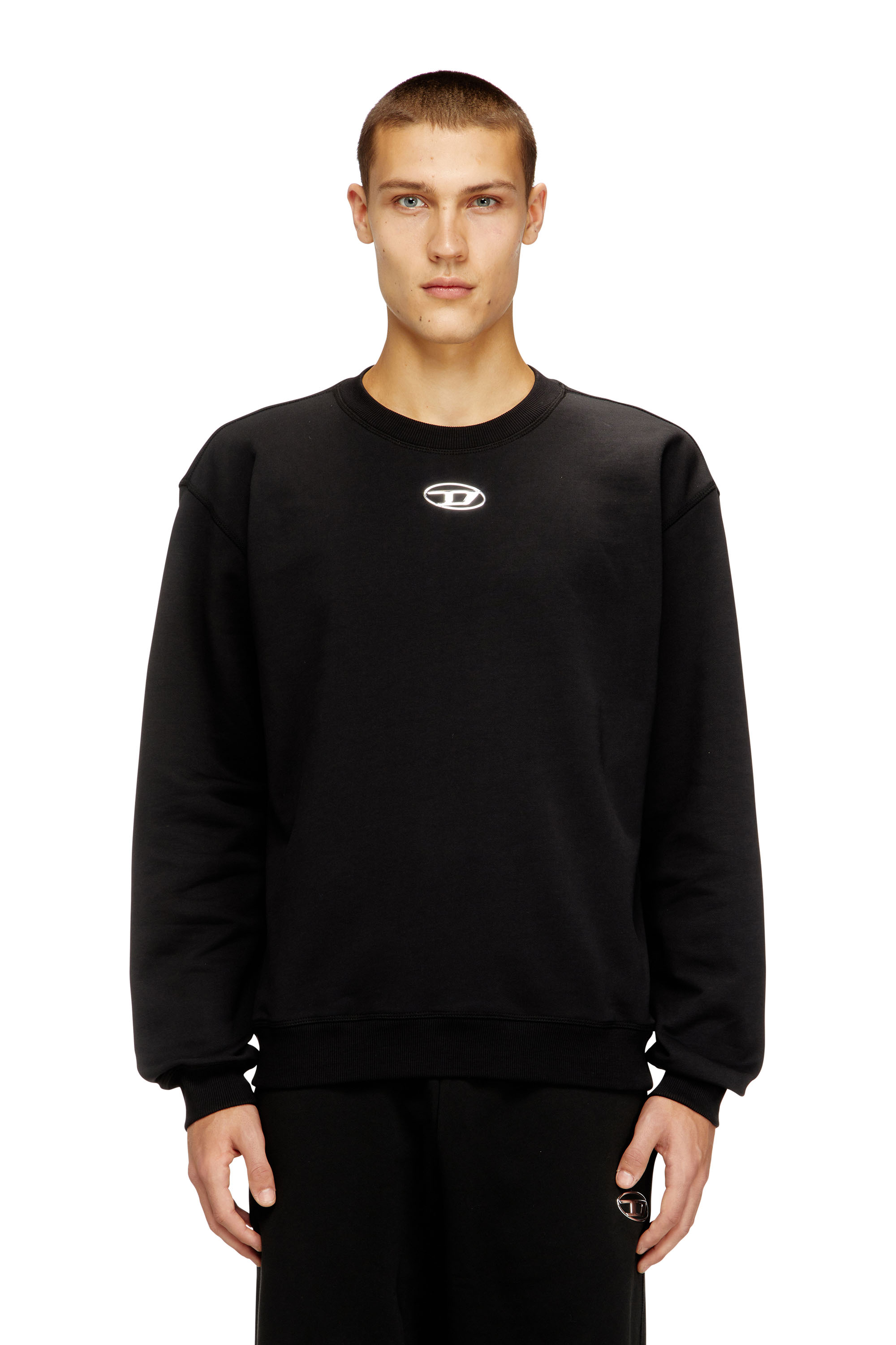 Diesel Mužský Čierna - Regular Sweatshirt With Metallic Oval D - Sweaters - Man Malý