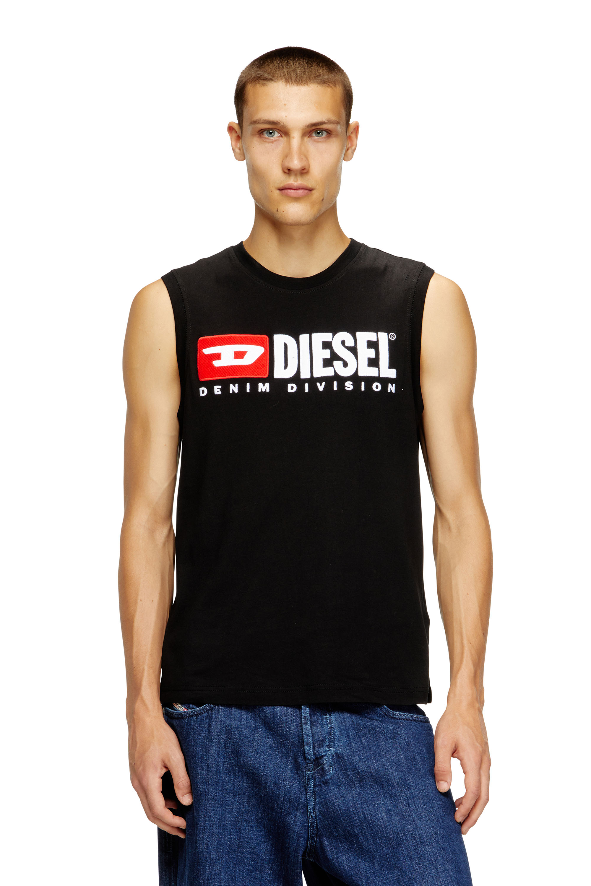 Diesel Men's Black - Tank Top With Chest Logo Print - T-Shirts - Man Medium