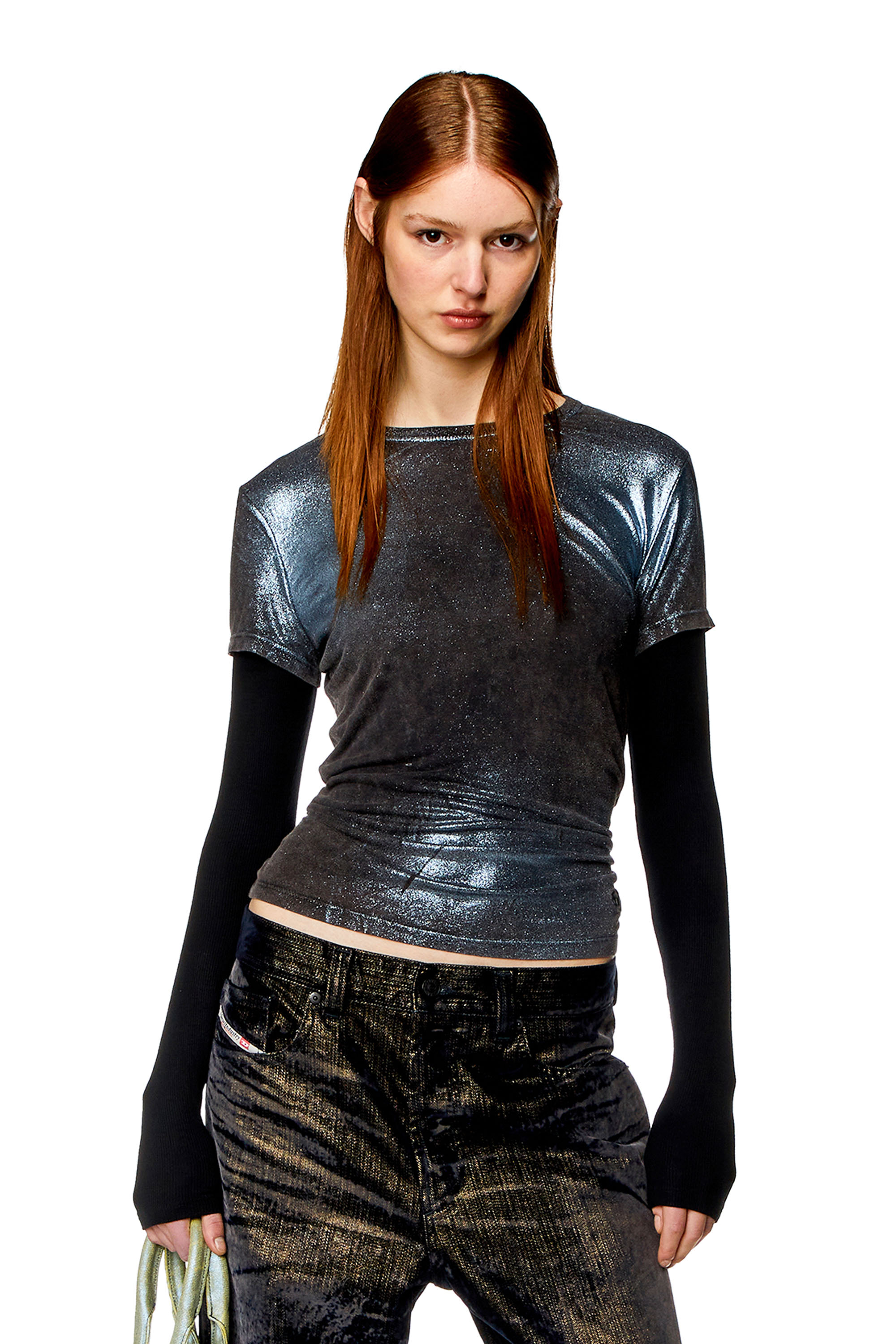 Diesel Layered Faded Metallic Top In Multicolor