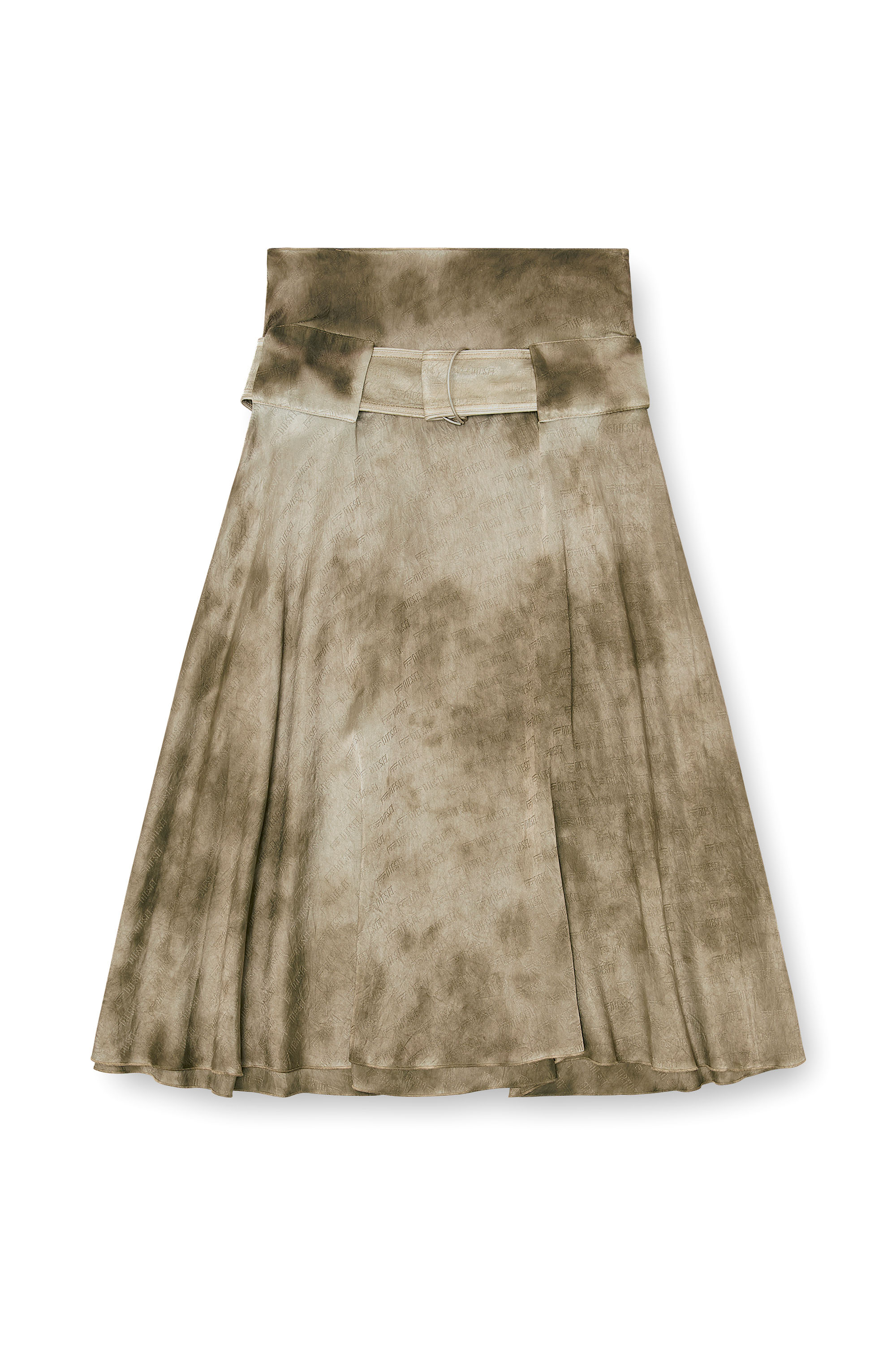 Diesel - O-DYLE, Woman's Belted midi skirt in logo-jacquard satin in Light Brown - 2