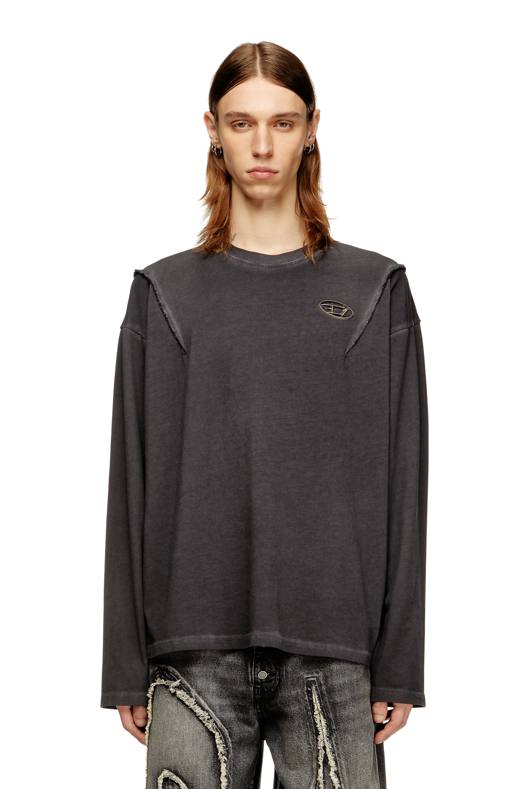 Diesel - T-THUG-T-SHIRT, Unisex's Long-sleeve T-shirt with faded effect in Dark grey - 1