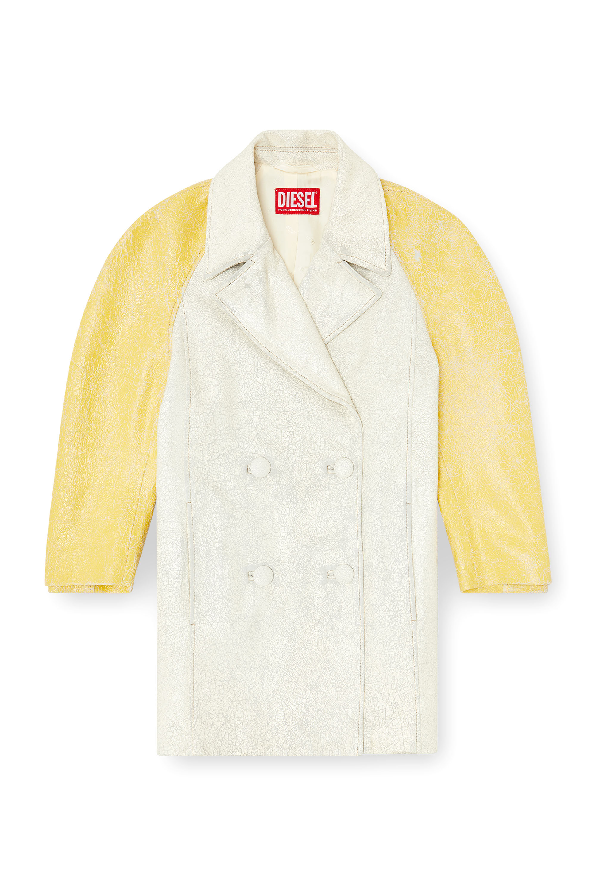 Diesel - L-UPIN, Woman's Cocoon-sleeve peacoat in cracked leather in White/Yellow - 4