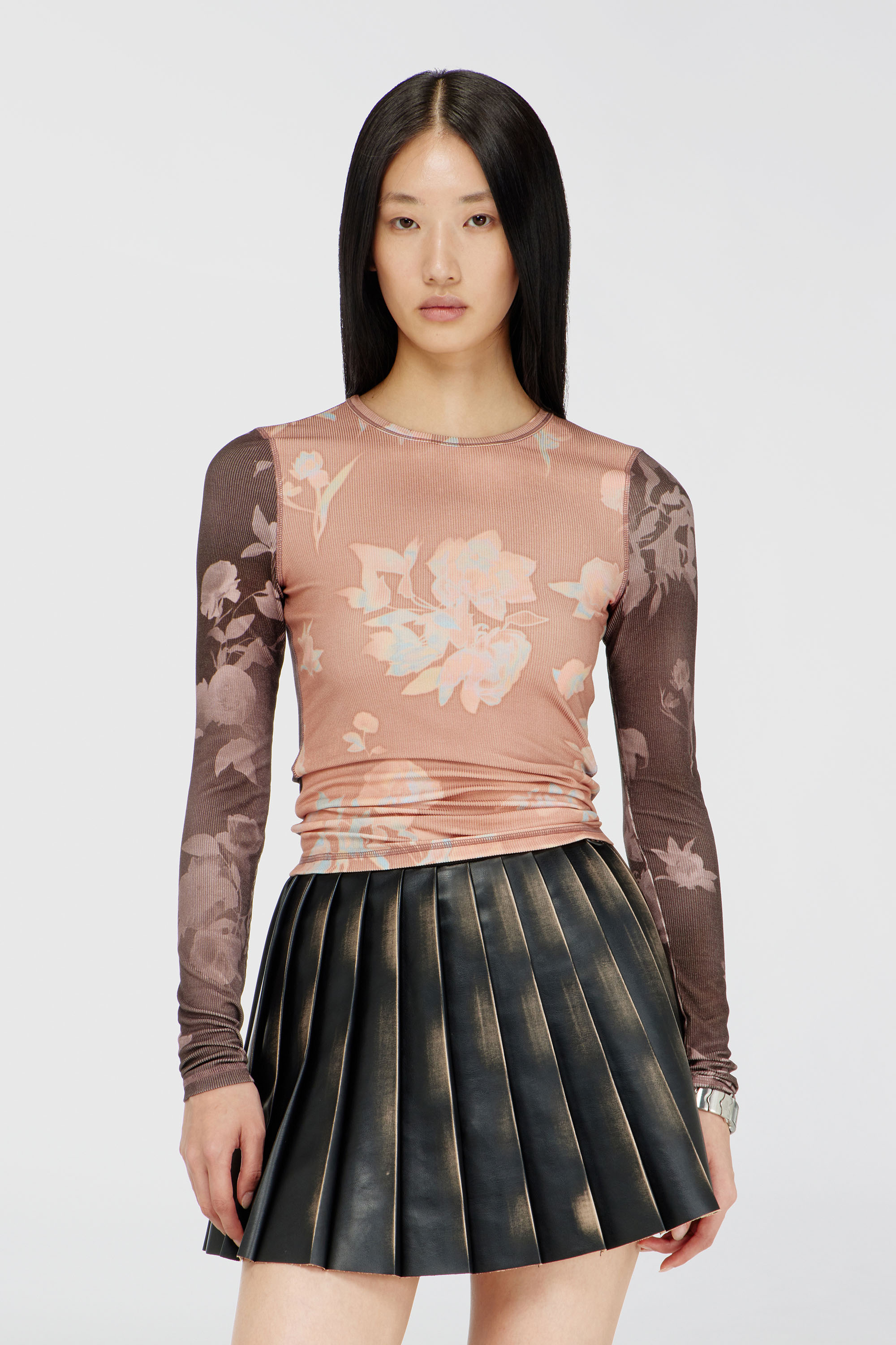 Diesel - Top in floral-print ribbed jersey - Tops - Woman - Pink