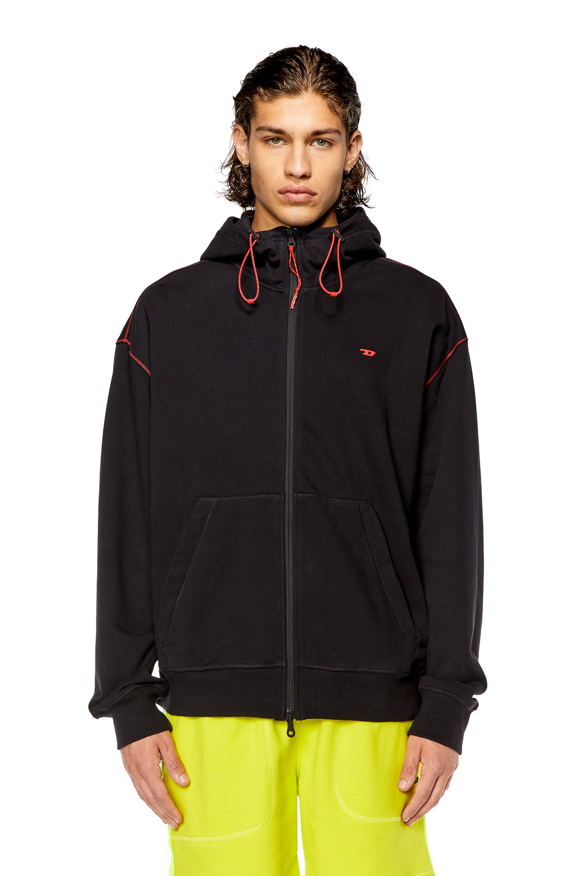 Diesel - Sweat-shirt à capuche zippé avec bandes à logo réfléchissantes - Pull Cotton - Homme - Polychrome