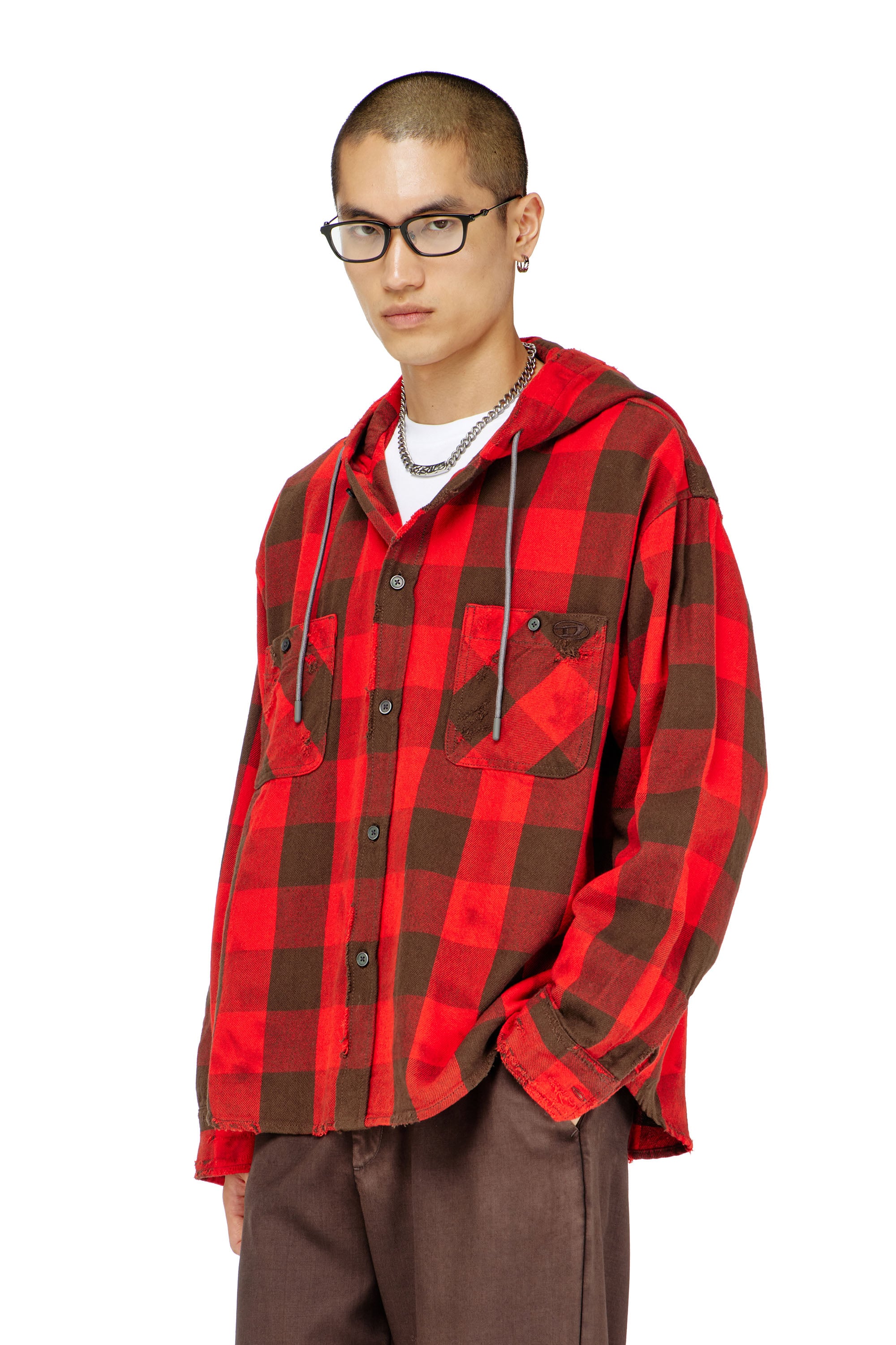 Diesel Uomo - Camicia Con Cappuccio Effetto Distressed In Flanella A Quadri - Camicie Taglia 50