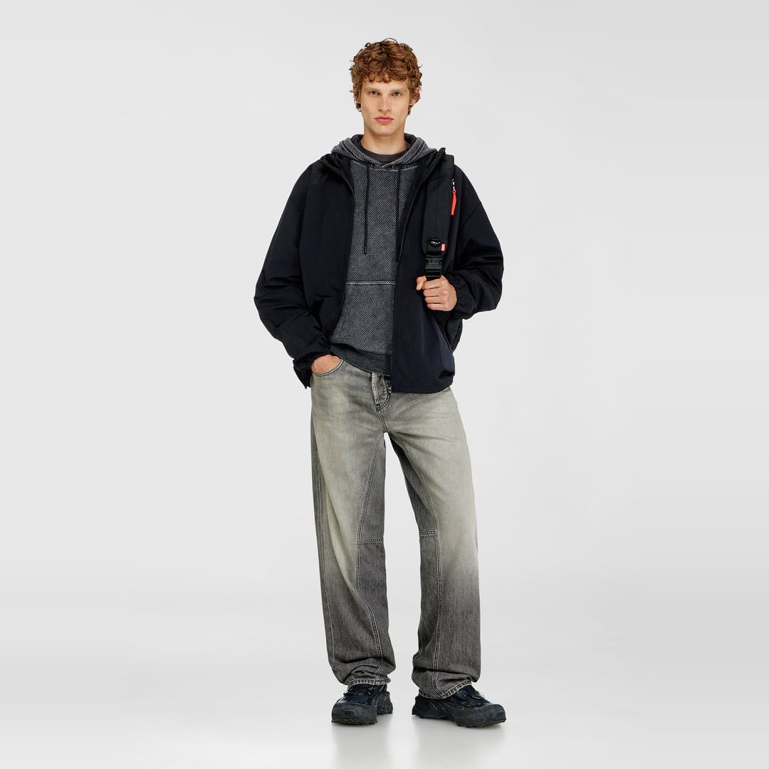 Diesel - Hoodie in textured cotton mesh - Sweaters - Man - Grey