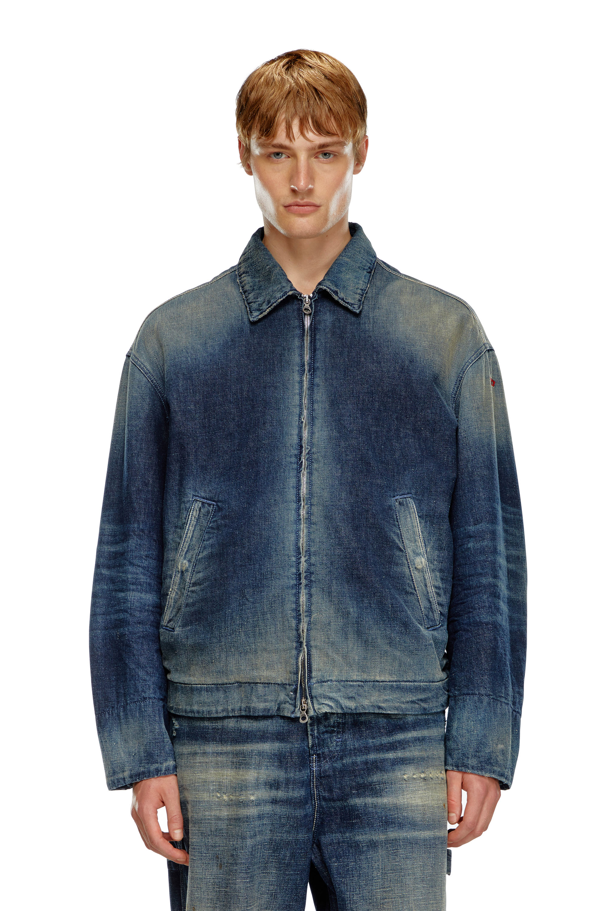 Shop Diesel Padded Jacket In Utility-style Denim In Blu