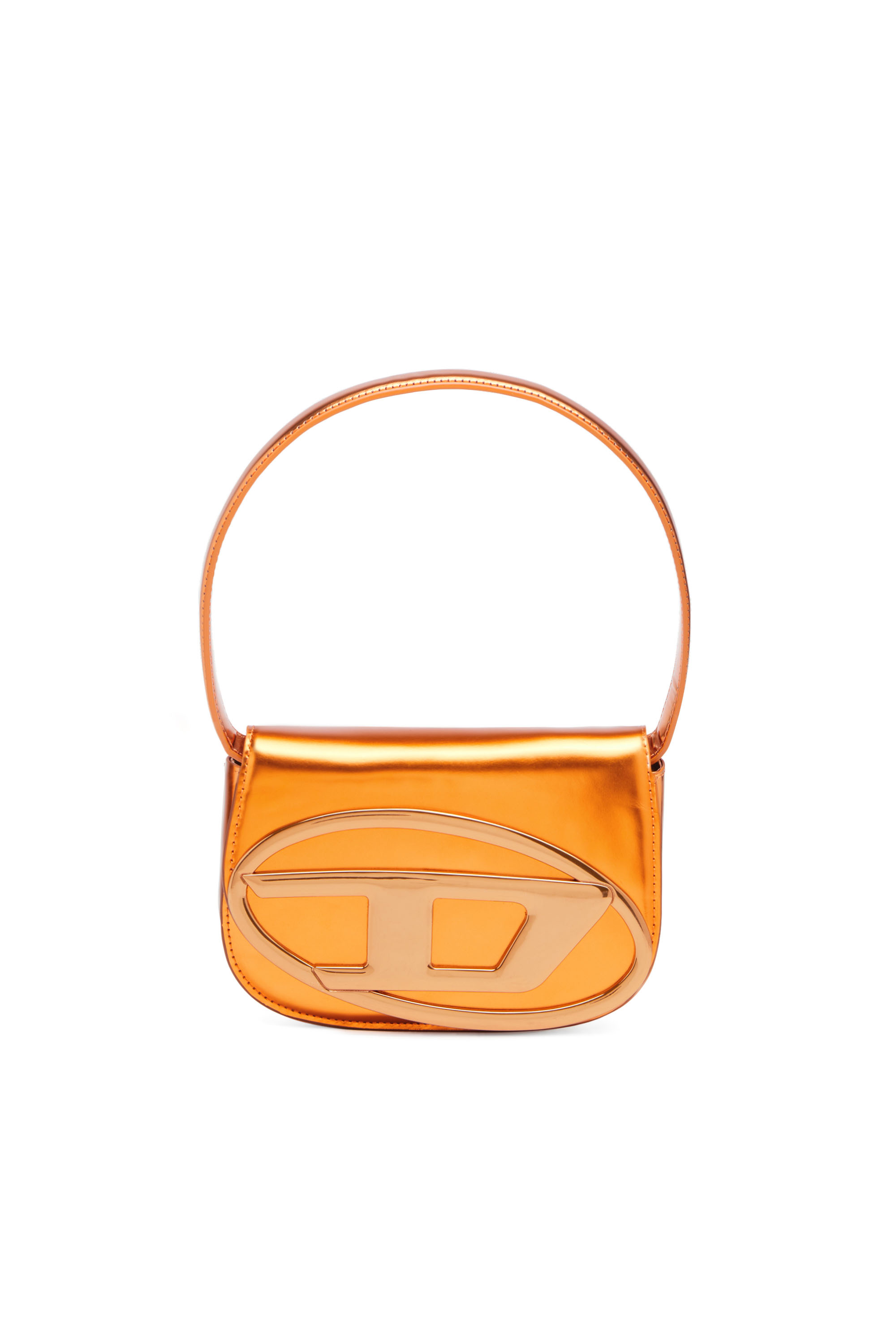 Diesel - 1DR - Iconic shoulder bag in mirrored leather - Shoulder Bags - Woman - Orange