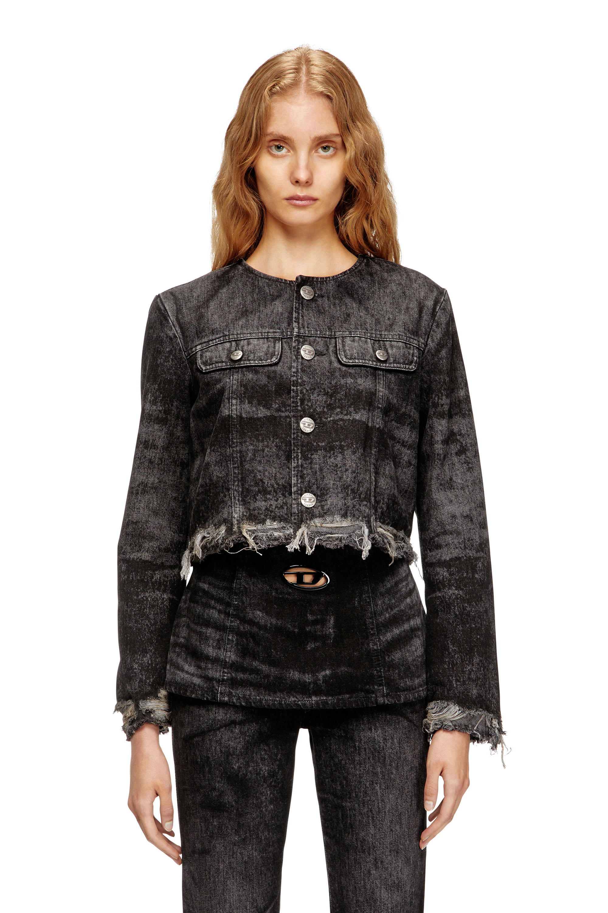 Diesel Grey Jacket With Round Neck And Frayed Edges In Cotton Blend Woman In Black