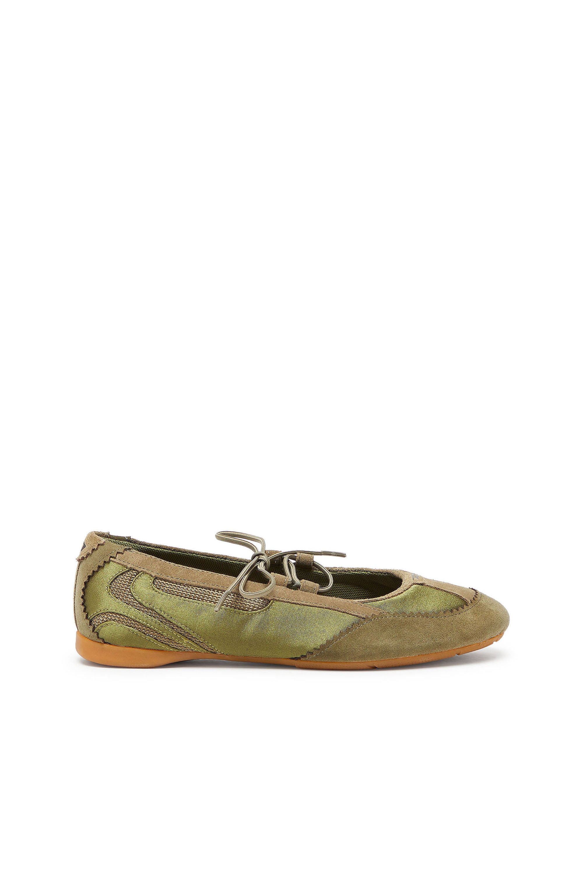 Diesel - D-Mile - Lace-up ballerina flats in leather and mesh - Flats - Woman - Green