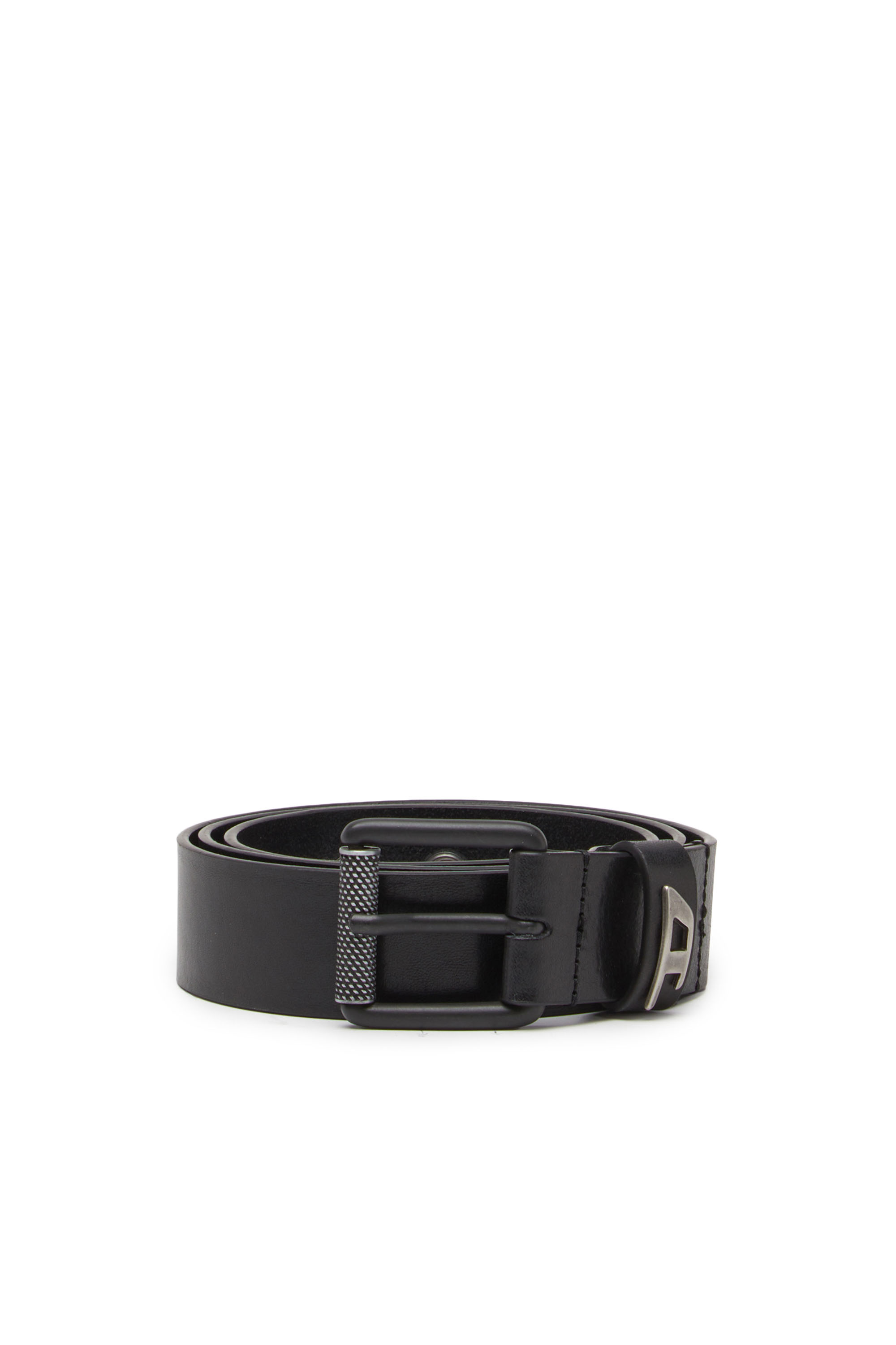 Diesel Men's Black - 3.5Cm Shiny Leather Belt With Logo Loop - Belts - Man Size 80