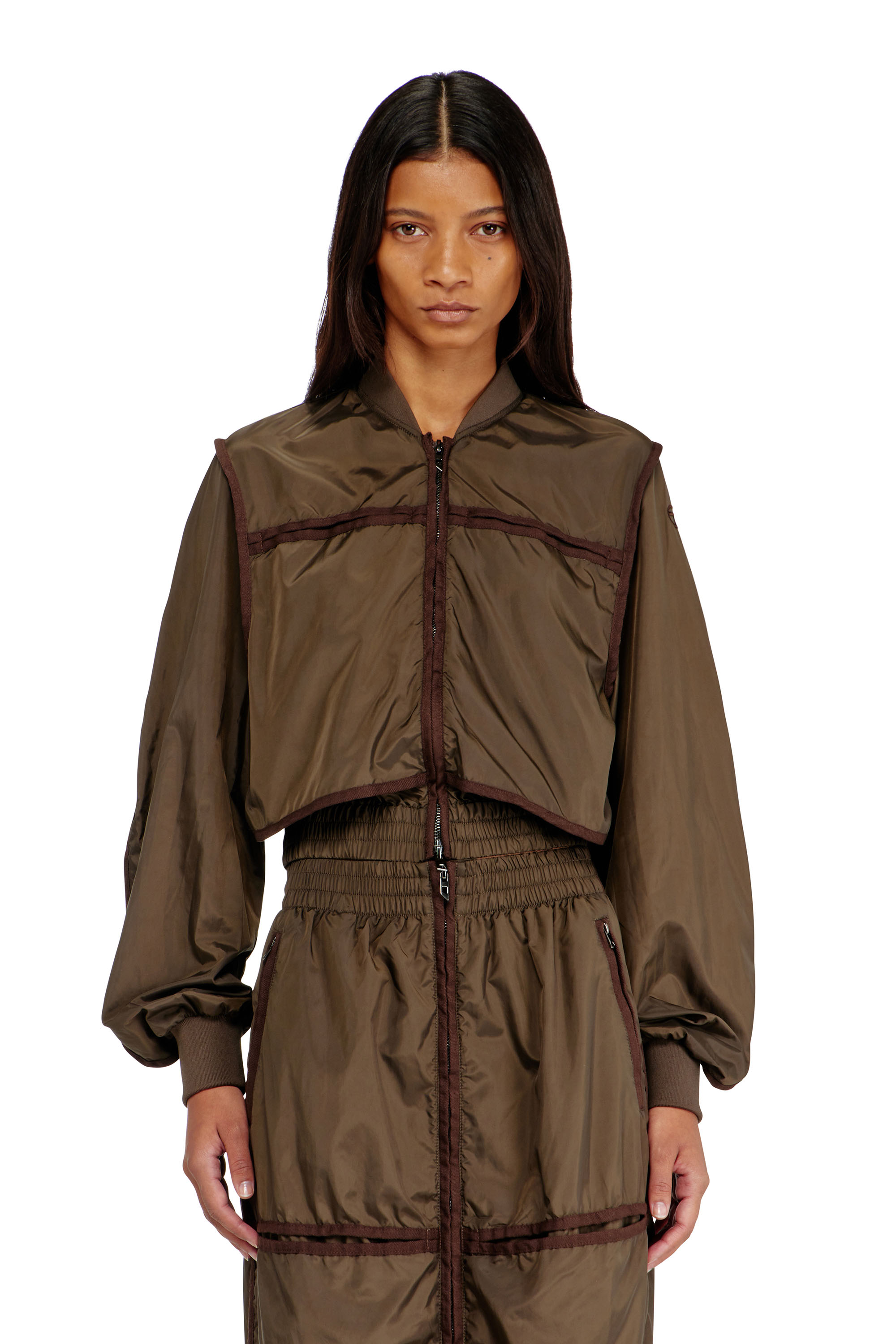 Diesel - G-OTHAM, Woman's Nylon jacket with tonal taping in Brown - 1