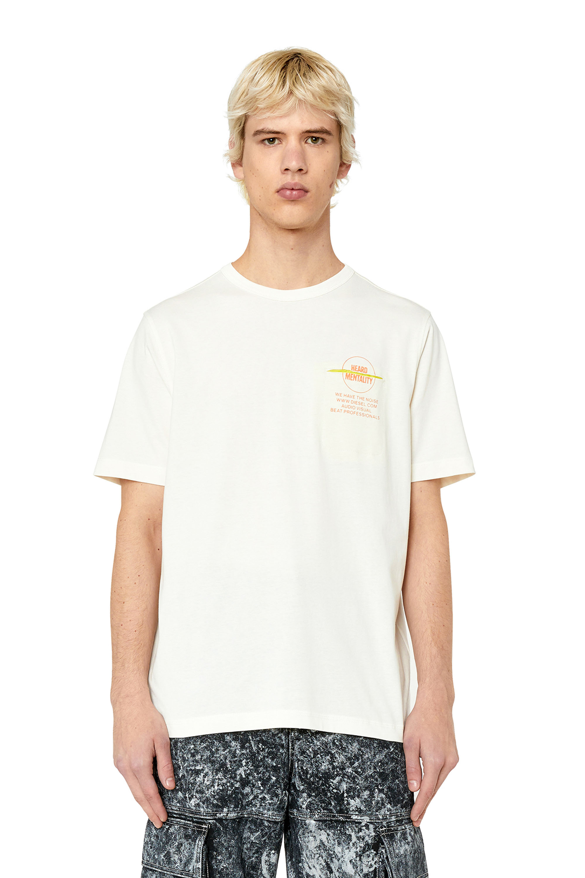 Diesel - T-shirt con stampa logata e dettaglio a contrasto - T-Shirts - Uomo - Bianco