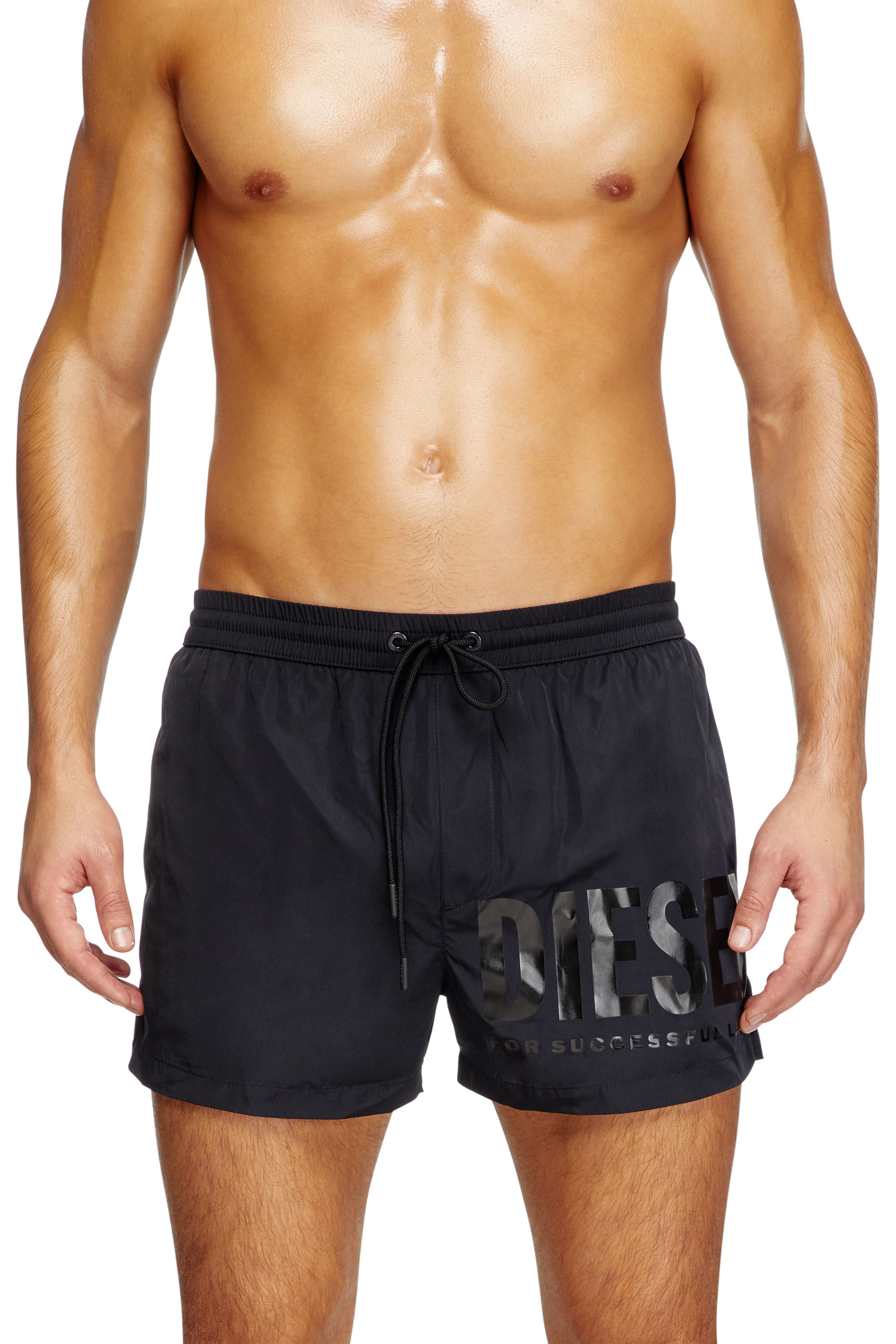 Diesel Men's Black - Mid-Length Swim Shorts With Logo Print - Swim Shorts - Man Xxl