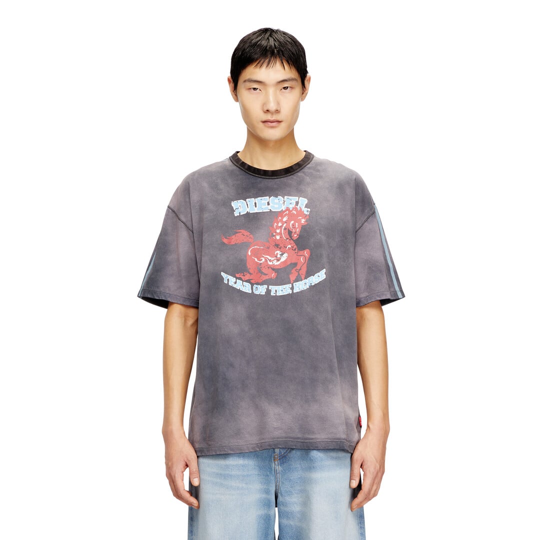 Diesel - Cotton T-shirt with horse graphic print - T-Shirts - Man - Grey