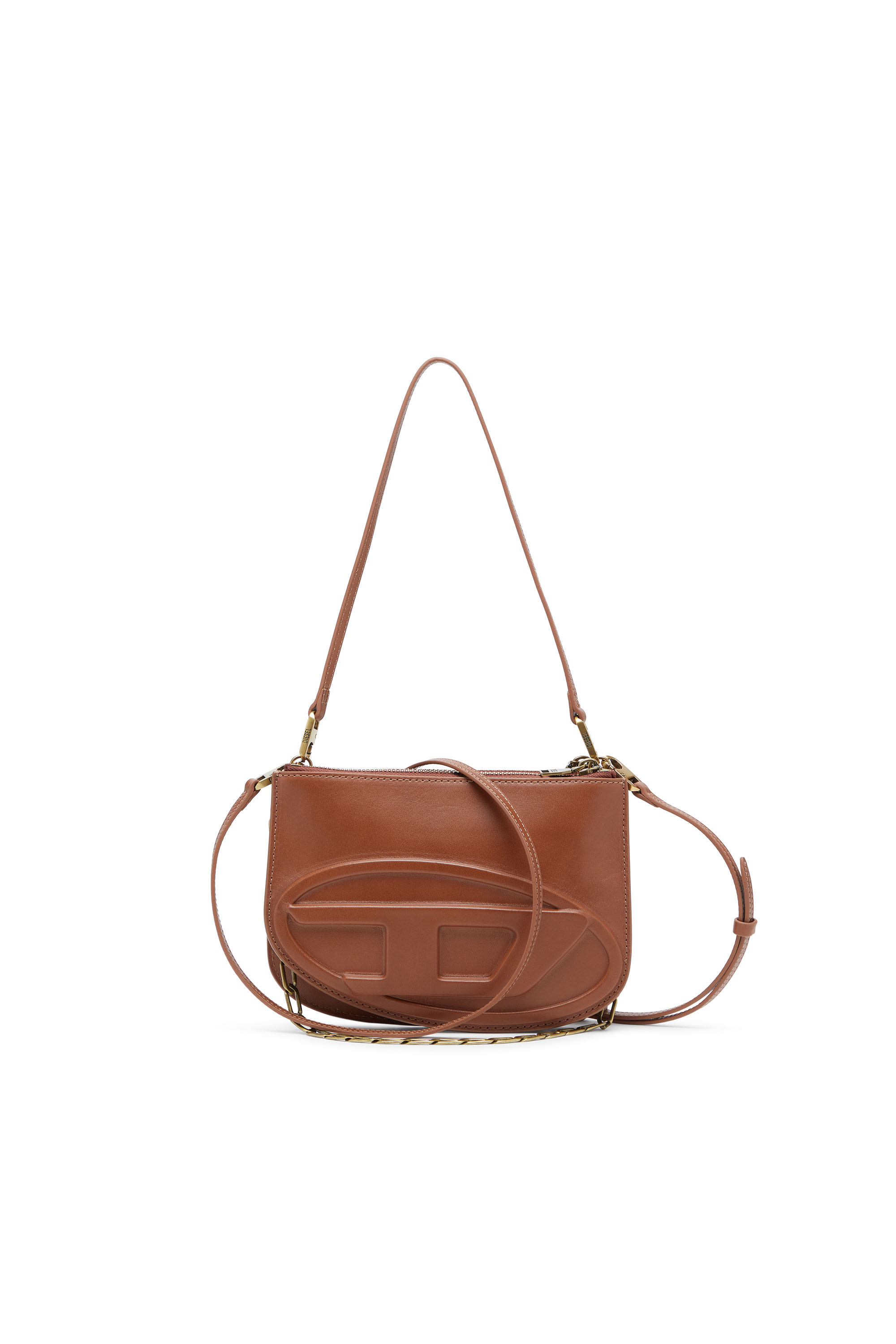 Diesel Mulher Marrom - 1Dr Twin-Double-Pouch Shoulder Bag In Pull-Up Leather - Shoulder Bags - Woman Uni