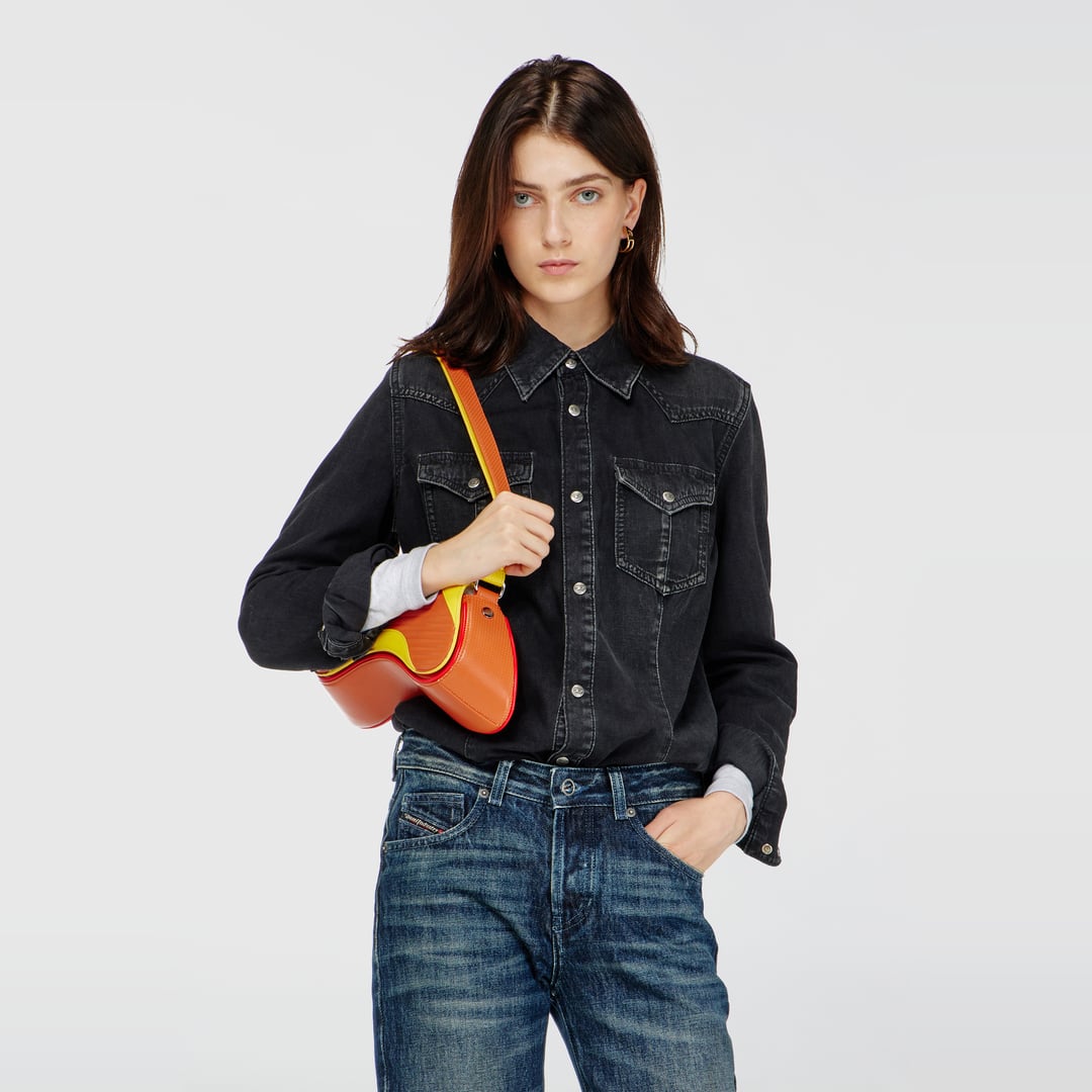 Diesel - Western shirt in treated denim - Denim Shirts - Woman - Black