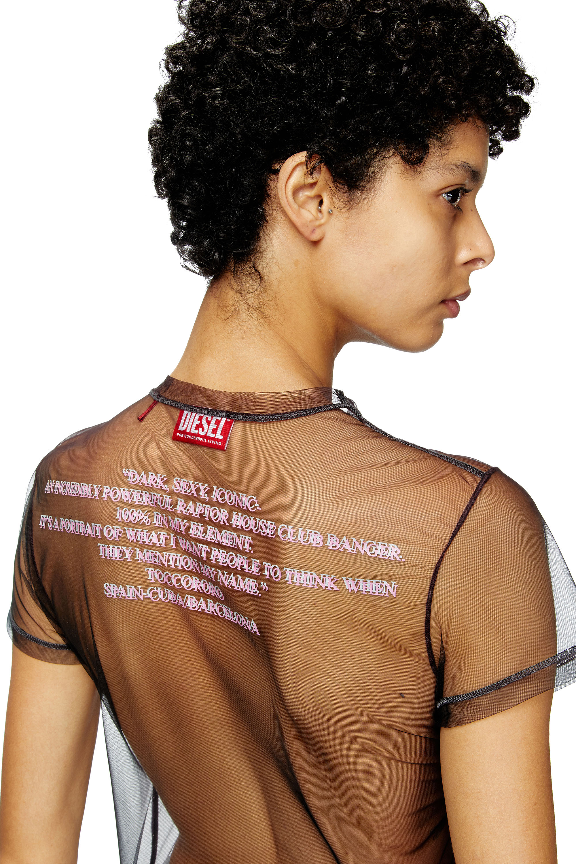 Diesel - T-YRAC, Woman's Sheer top with lyrics print in Black - 1