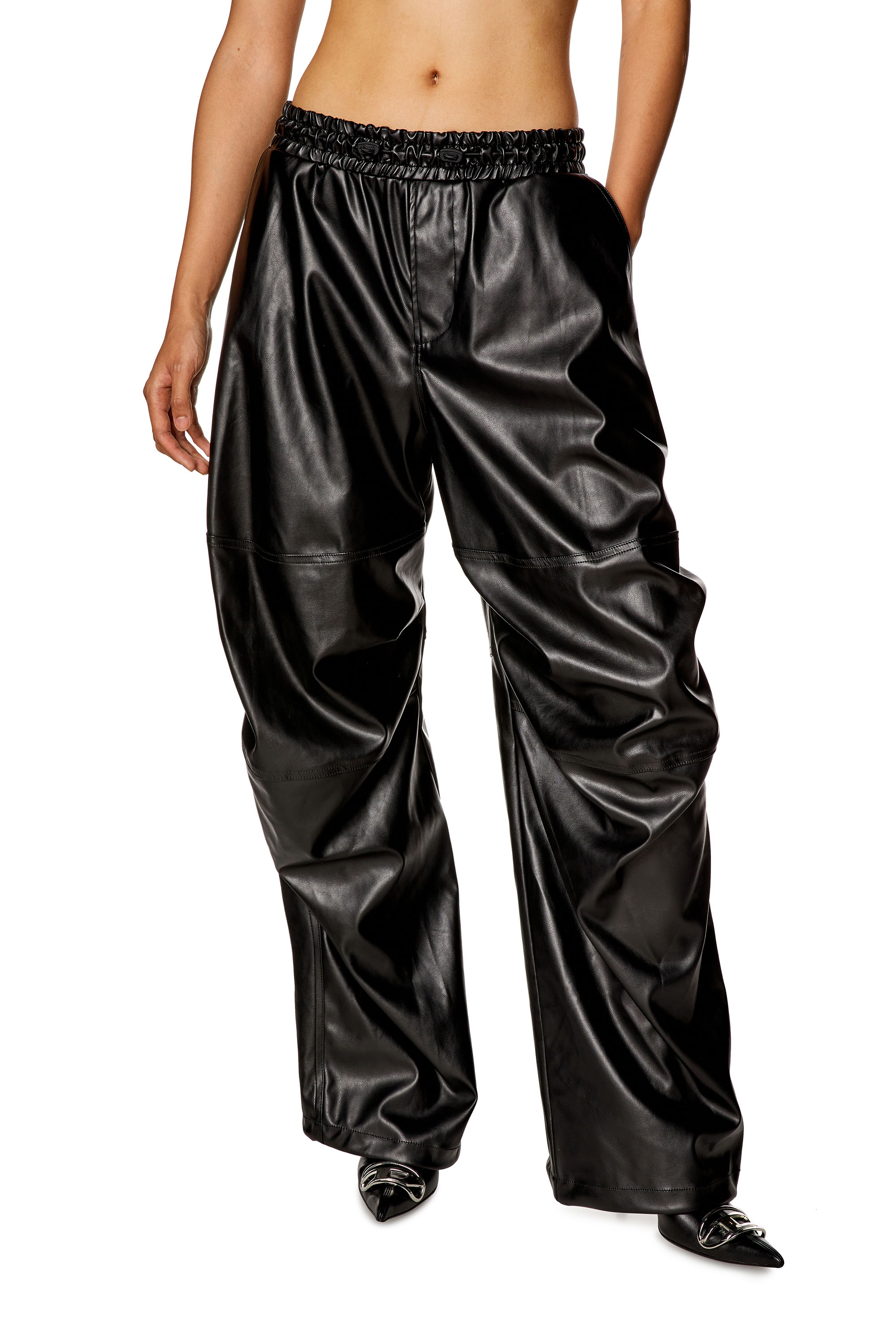 Diesel - Oversized cargo pants in coated fabric - Pants - Woman - Black
