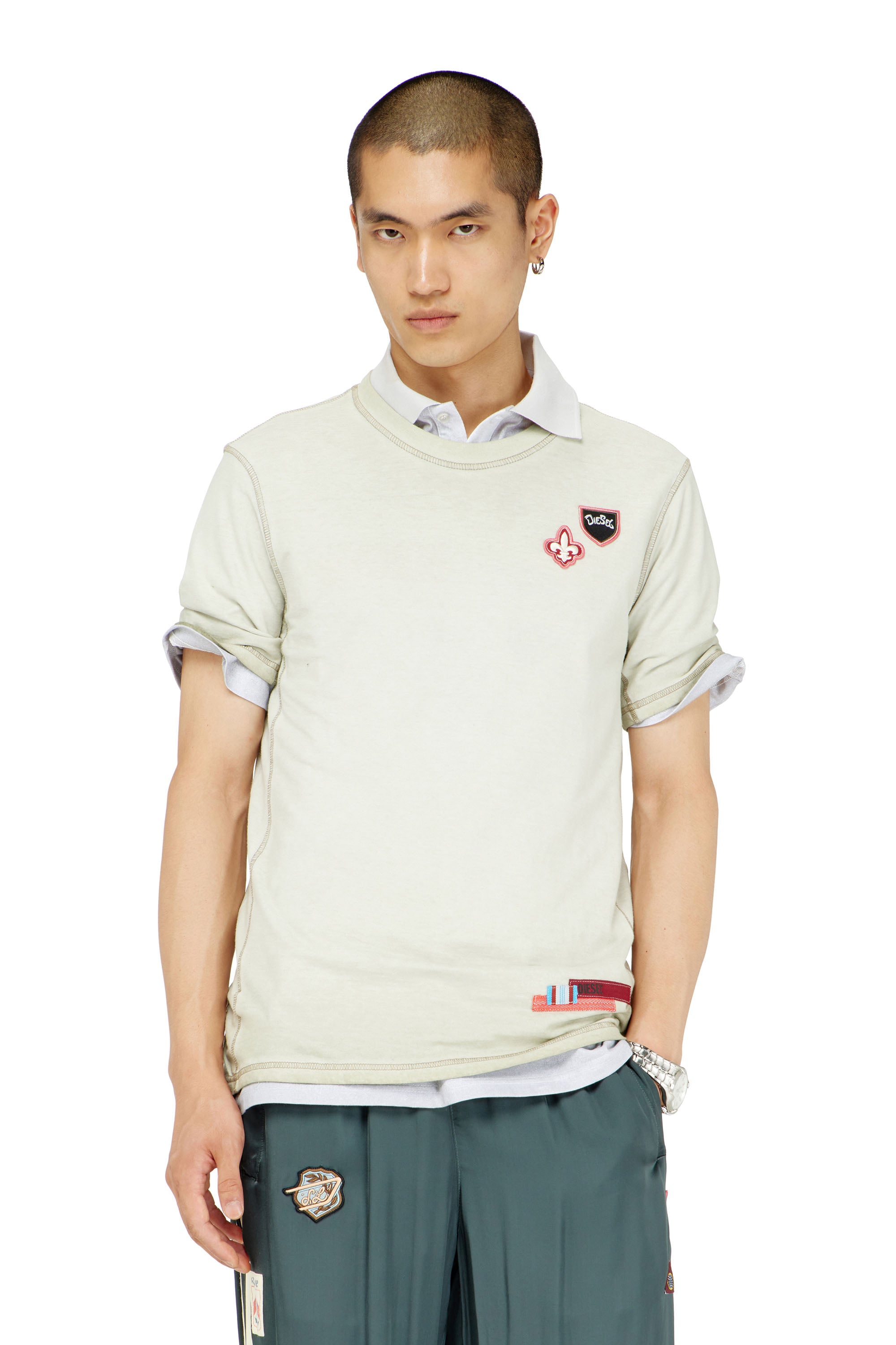 Diesel - T-shirt with patches and microwaffle sides - T-Shirts - Man - Grey