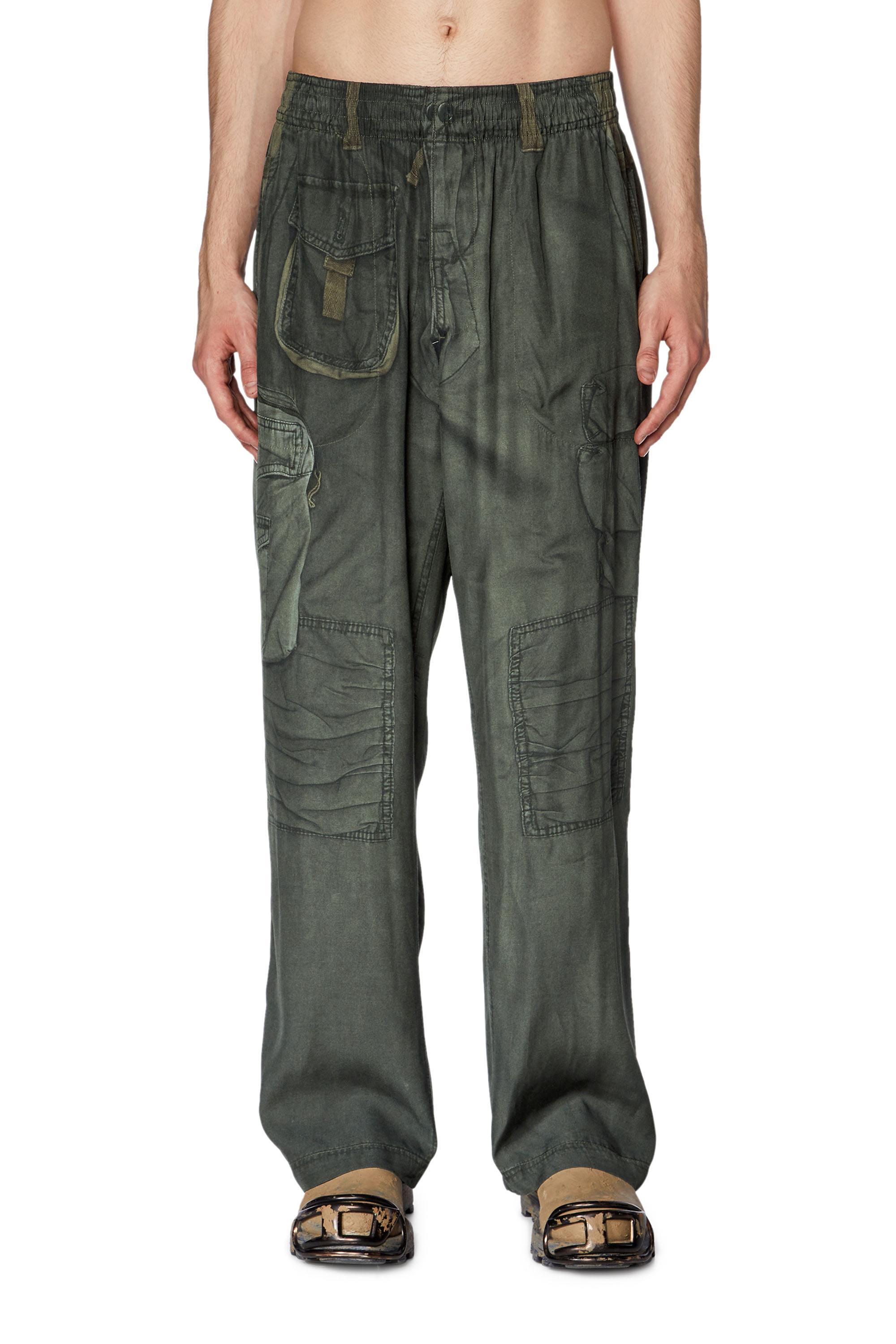 Shop Diesel Trompe L'oeil Trousers With Military Print In Green