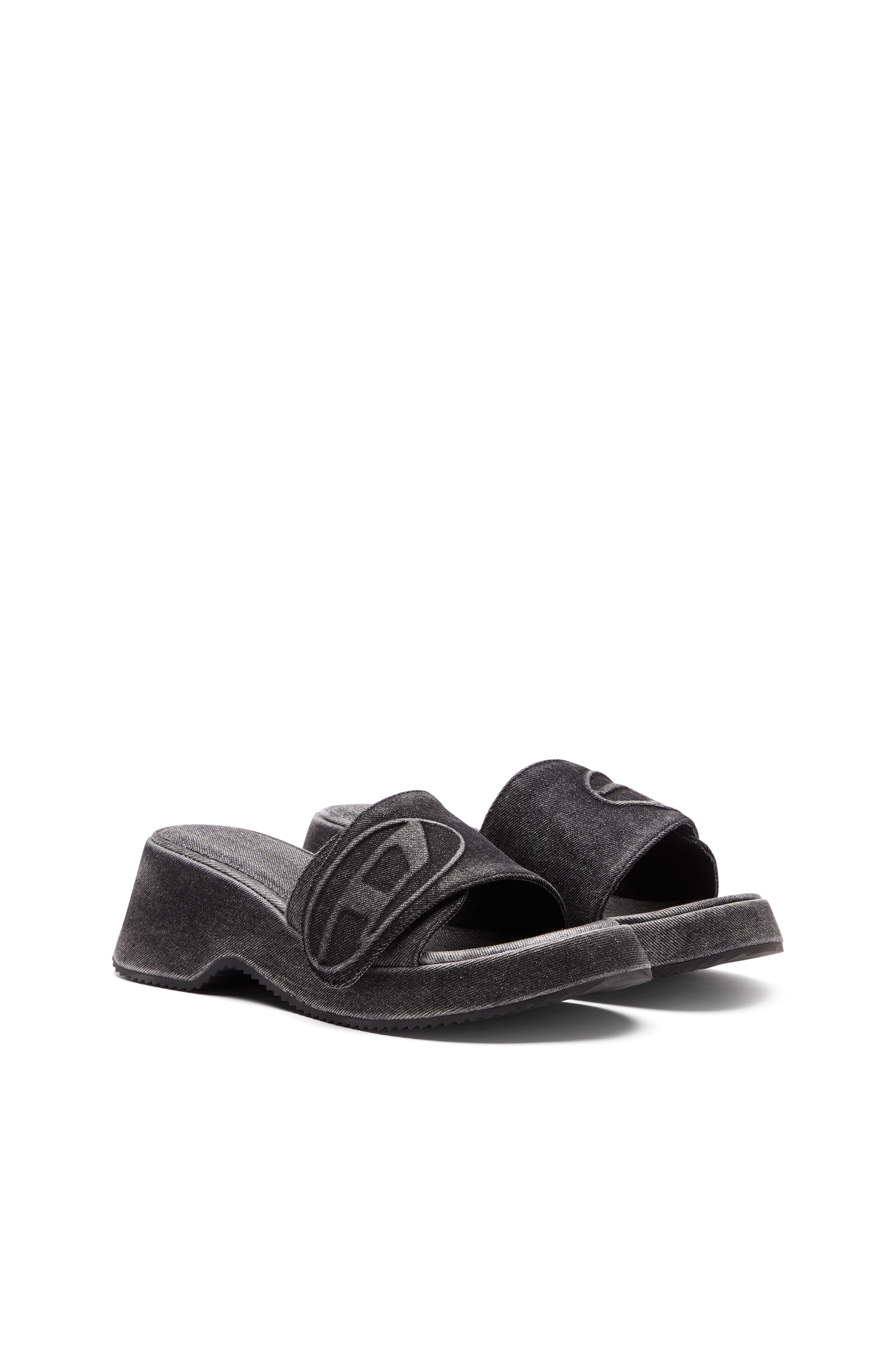 Diesel - SA-OVAL D PF W, Woman's Sa-Oval D-Denim slide sandals with Oval D strap in Black - 3