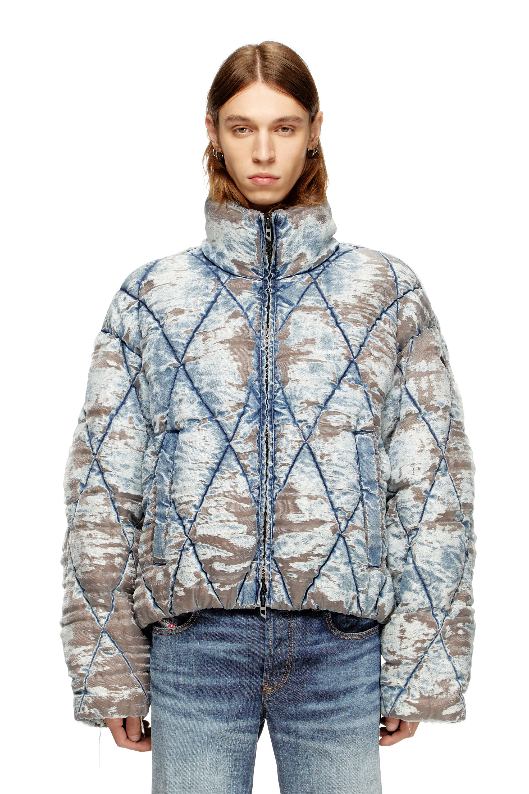 Diesel W-kons Down Jacket With Distressed Effect In Blue
