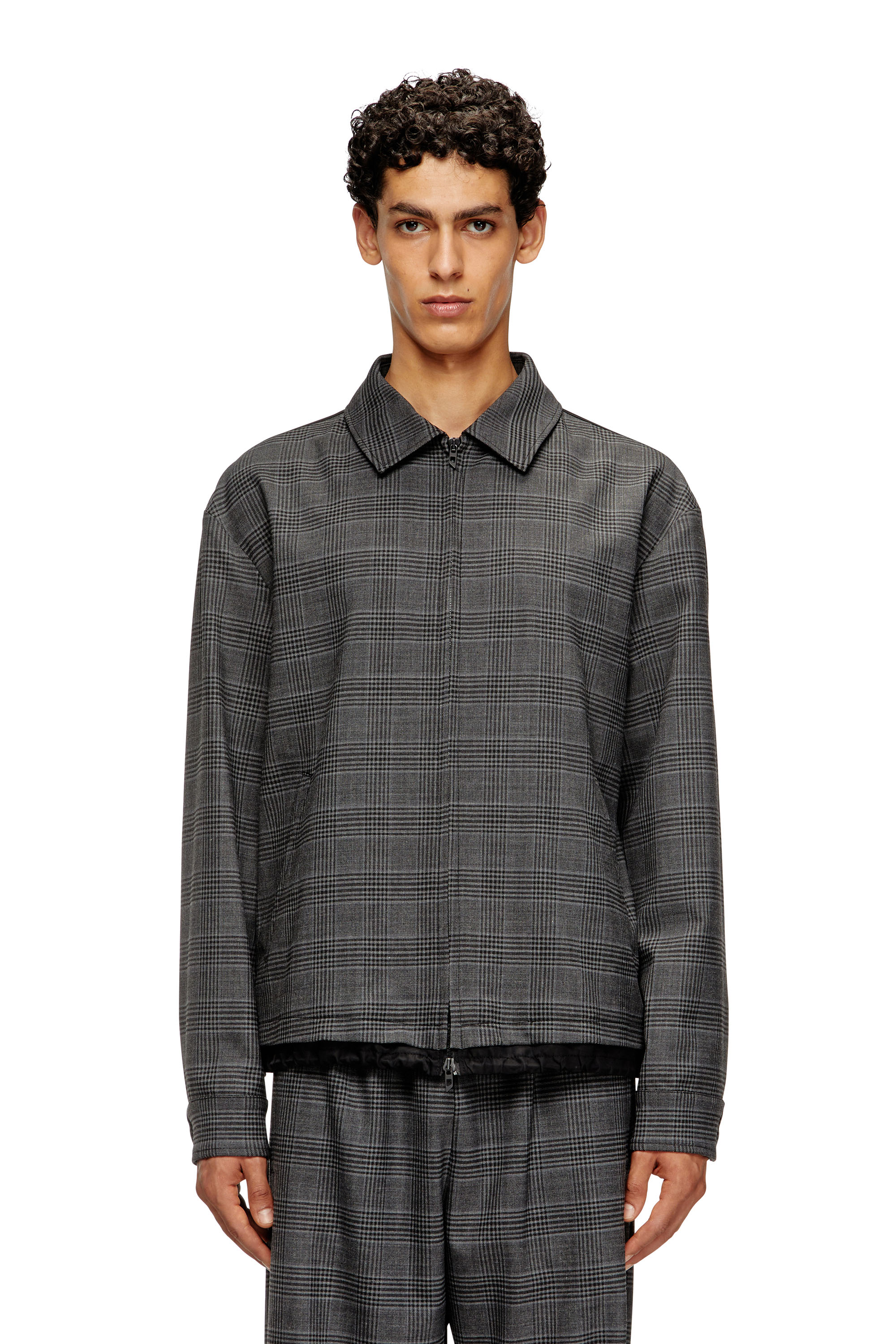 Diesel – Coach jacket in Prince of Wales wool blend and satin – Jackets – Man – Multicolor Diesel – Coach jacket in Prince of Wales wool blend and satin – Jackets – Man – Multicolor