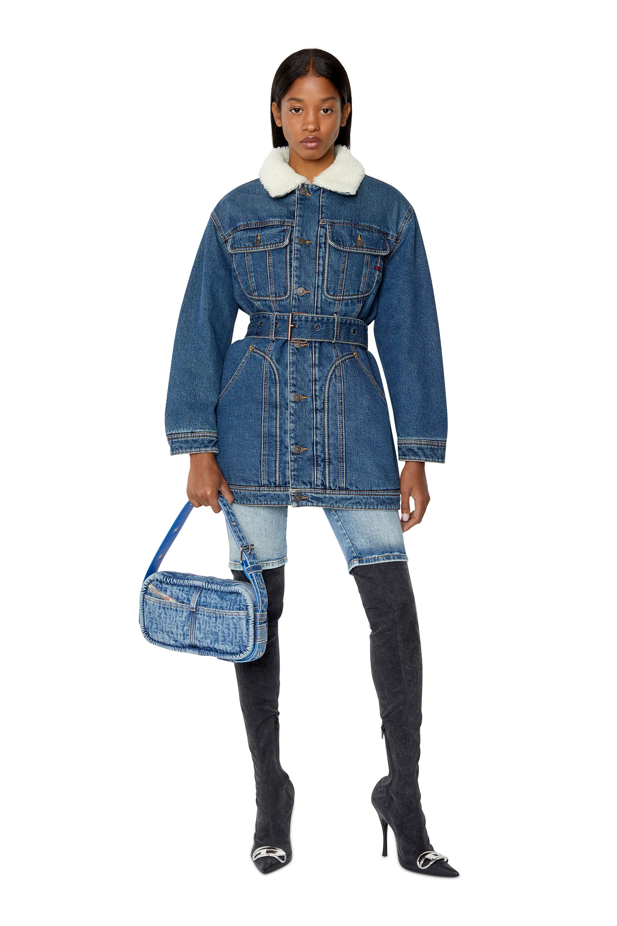 Diesel - Teddy-lined trucker coat - Denim Jackets - Woman - Blue