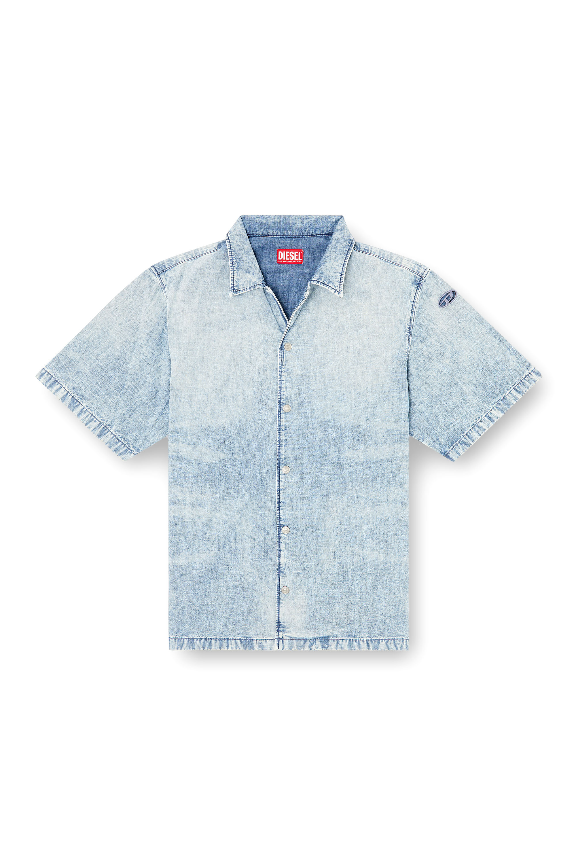 Diesel - D-NABIL-S4, Man's Bowling shirt in marbled denim in Light Blue - 3