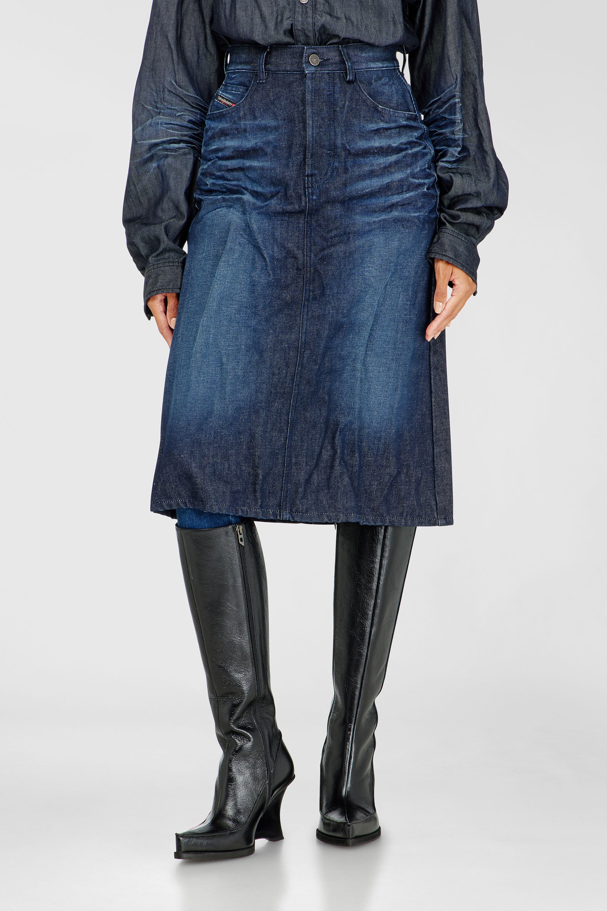 Diesel - Midi skirt in creased denim - Skirts - Woman - Blue