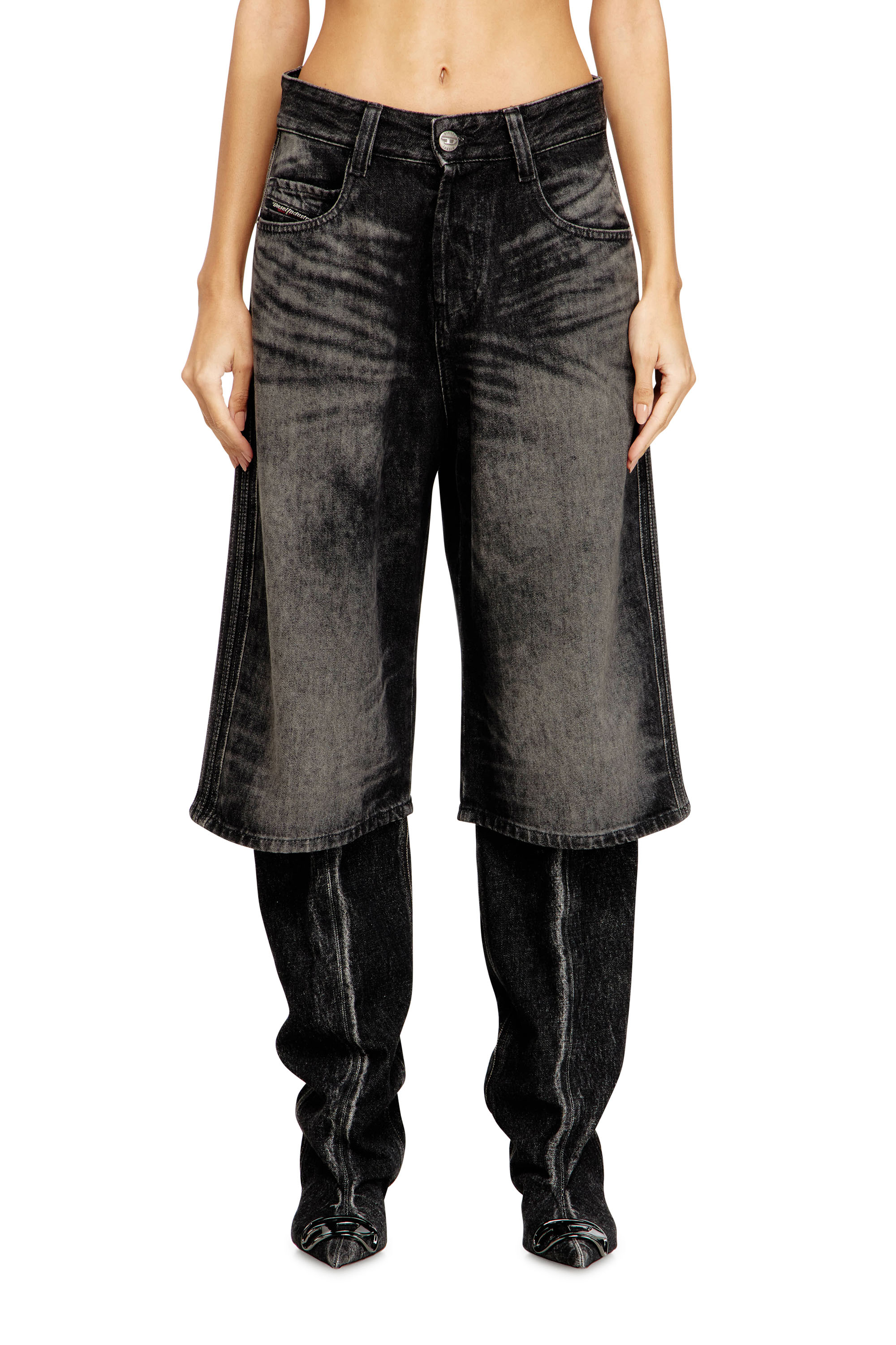 Diesel - D-ENIM-M-SHORT-S, Unisex's Long bermuda shorts in treated cotton-hemp denim in null - 1