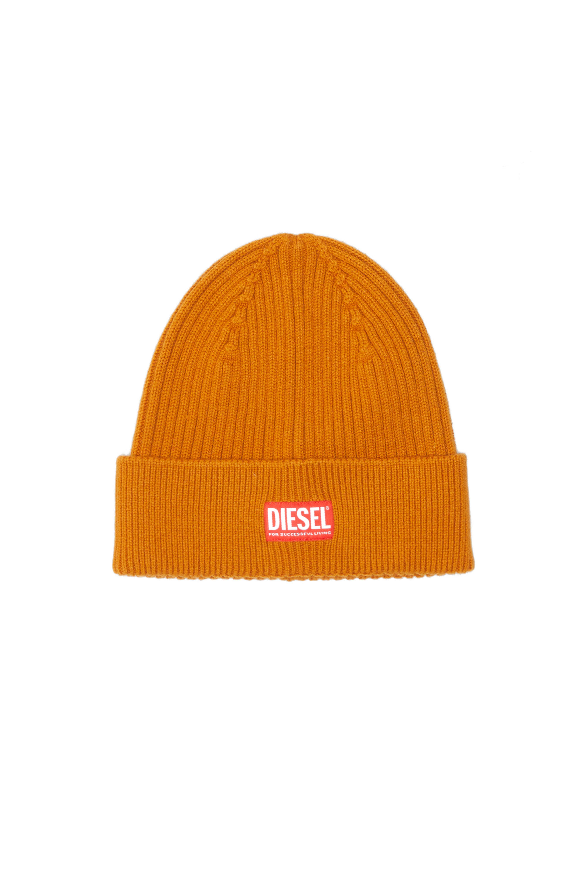 Diesel Ribbed Beanie With Logo Patch In Brown