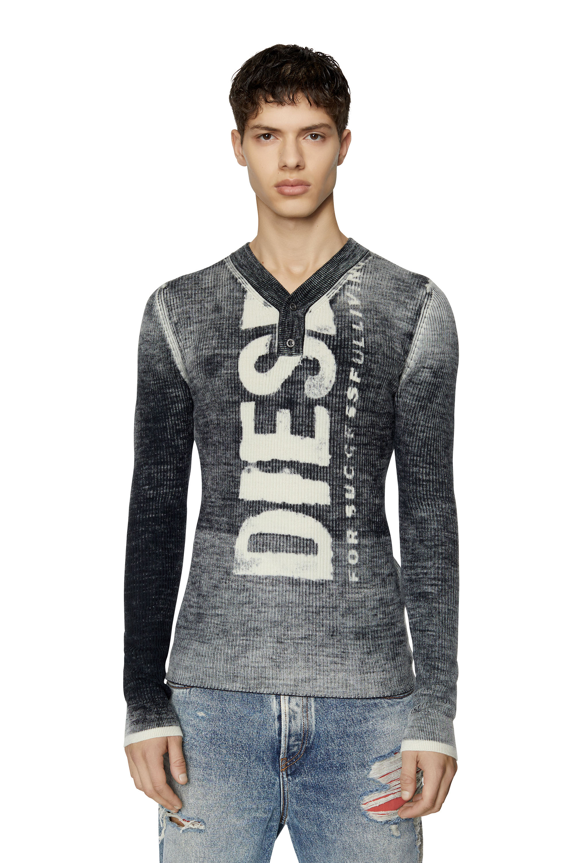 Diesel - Printed wool jumper with logo - Knitwear - Man - Black