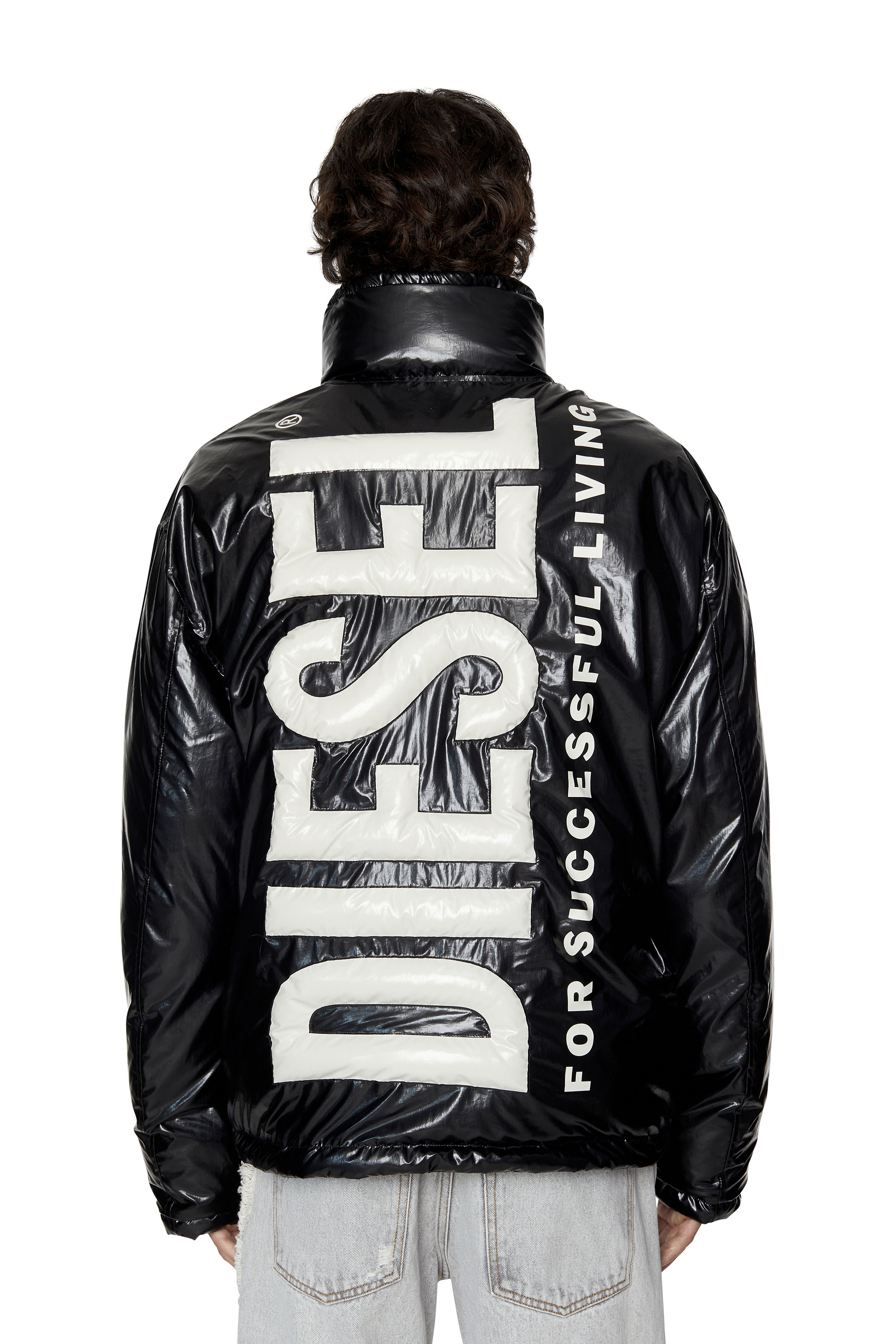 Diesel - Oversized reversible logo puffer jacket - Winter Jackets - Man - Black