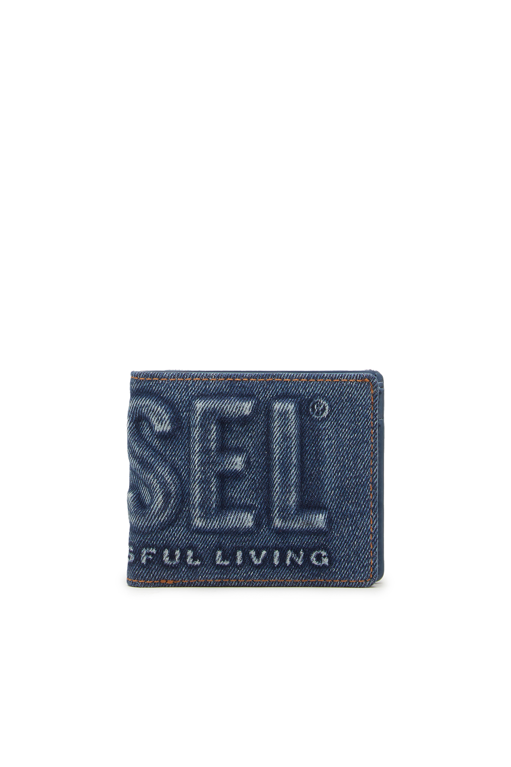 Diesel - Bi-fold wallet in logo-embossed denim - Small Wallets - Man - Blue
