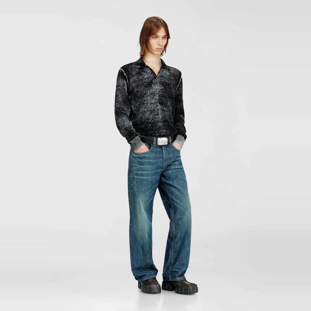Diesel - Polo jumper with faded reverse print - Knitwear - Man - Multicolor