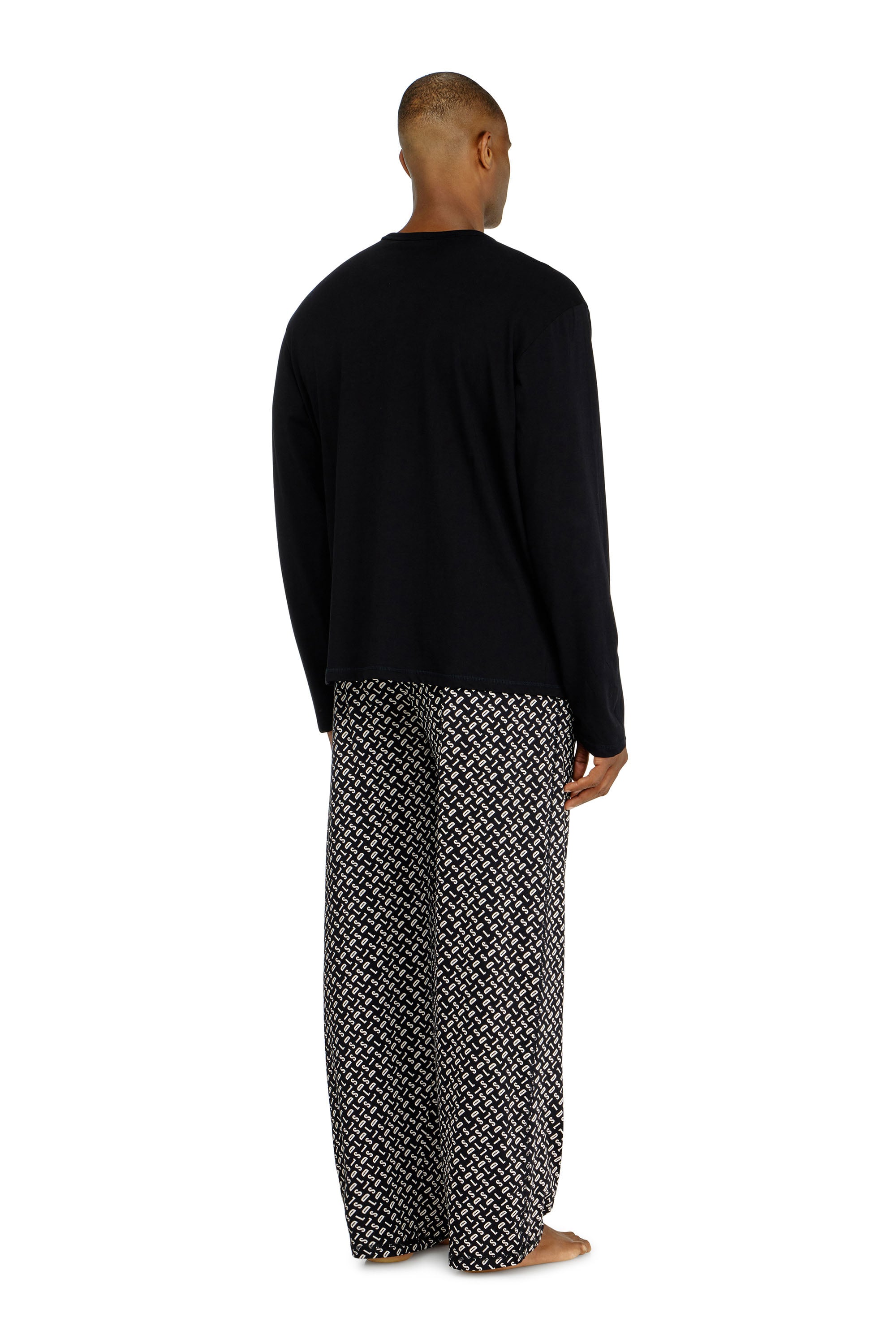 Diesel Herr Svart - Pyjama Set In Cotton With Printed Bottoms - Pajamas - Man Extra Stor