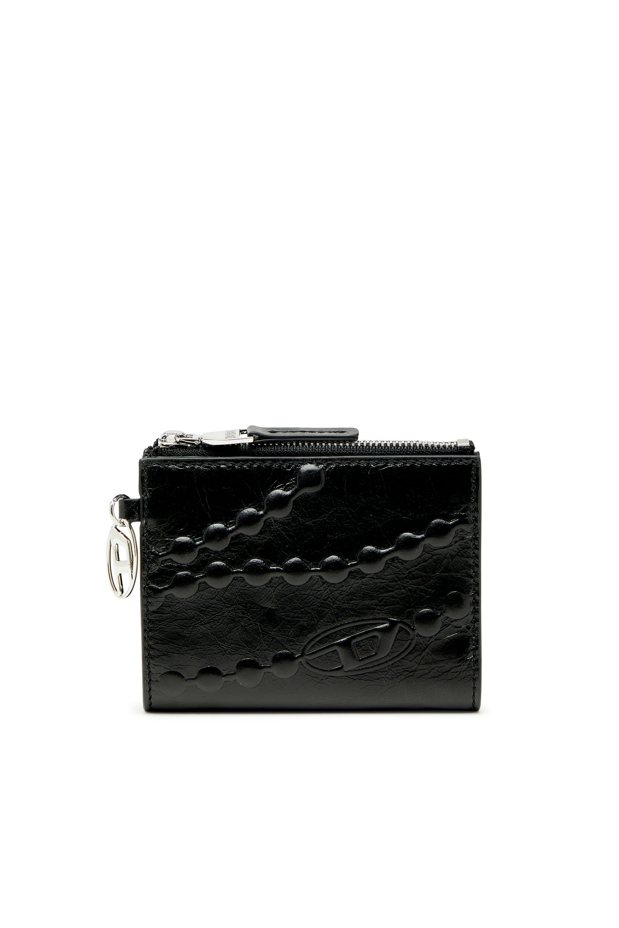 Diesel - Leather bi-fold wallet with embossed chain motif - Small Wallets - Woman - Black