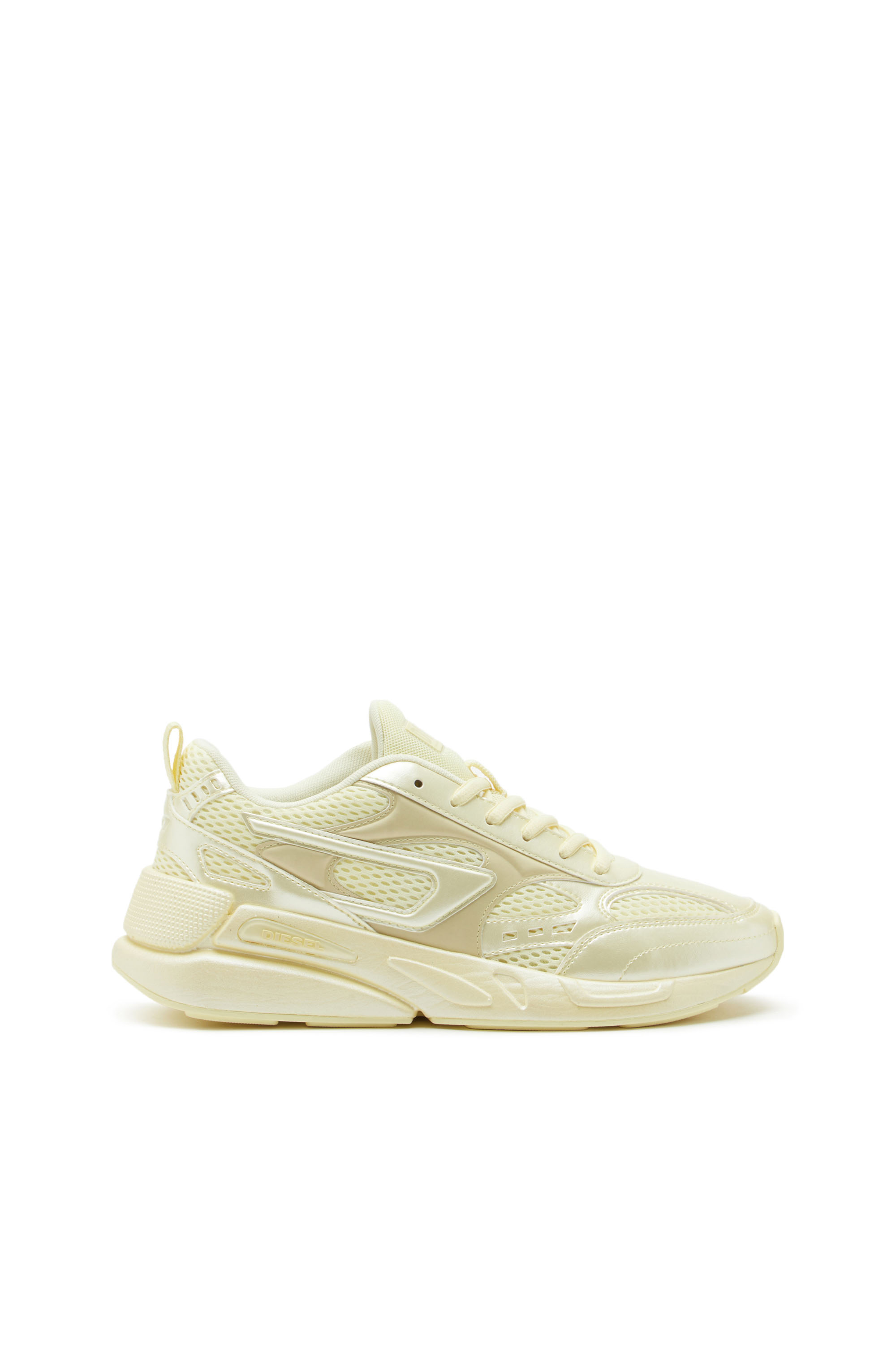 Diesel Mesh Sneakers With Pearlescent Overlays In Giallo