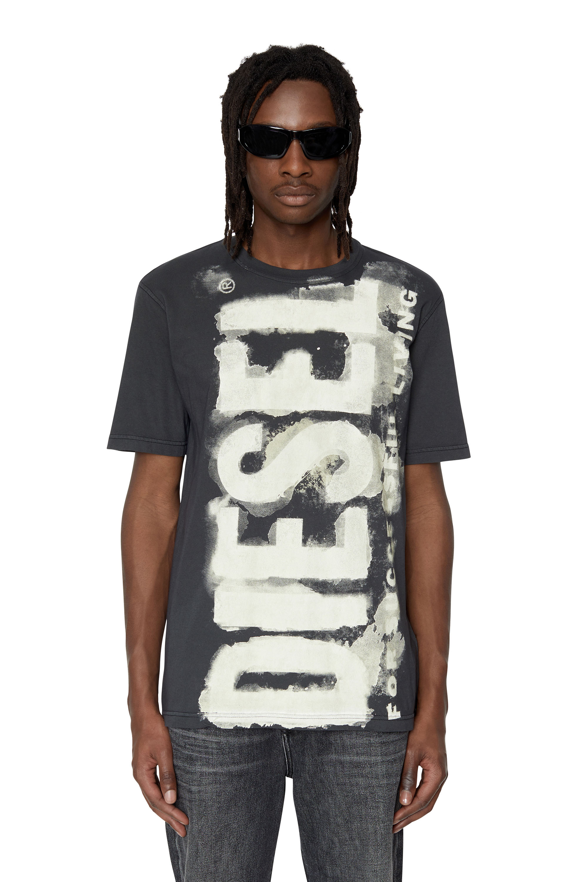 Diesel - T-shirt con logo stampato a effetto bleed-through - T-Shirts - Uomo - Grigio