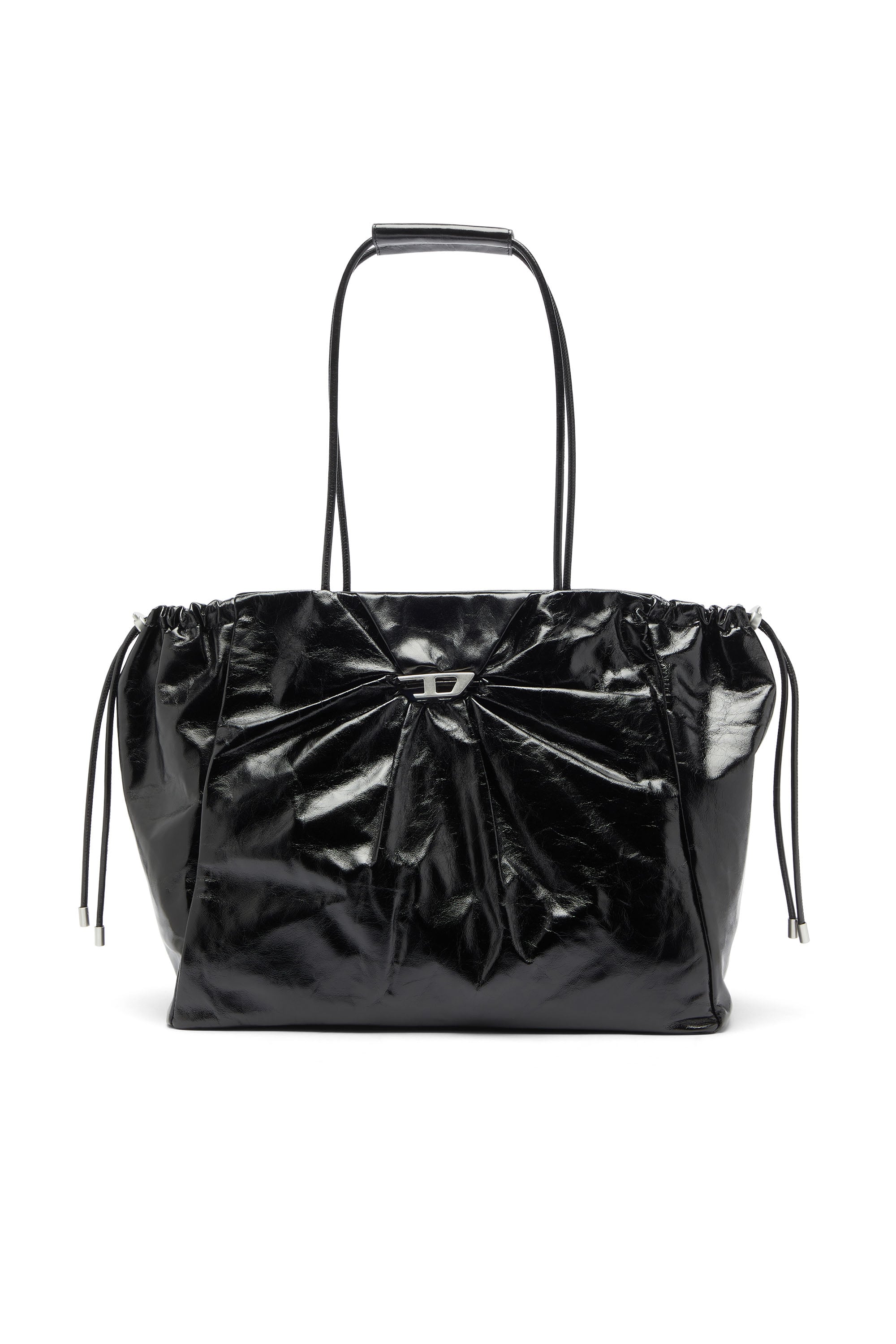 Diesel - Scrunch-D - Tote bag in shiny wrinkled leather - Shopping Bags - Woman - Black